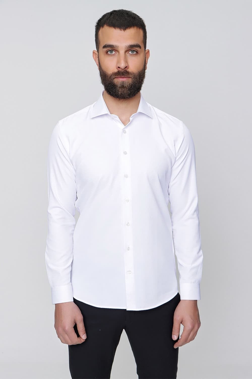 Slim Fit Pamuk Saten Klasik Beyaz Gömlek  Gk 604
