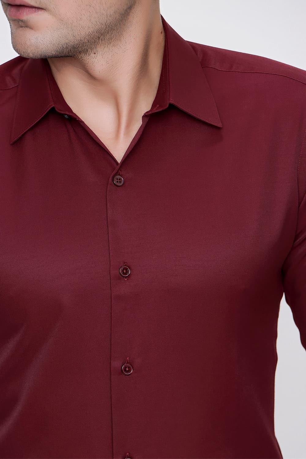Slim Fit Pamuk Saten Klasik Bordo Gömlek  Gk 624