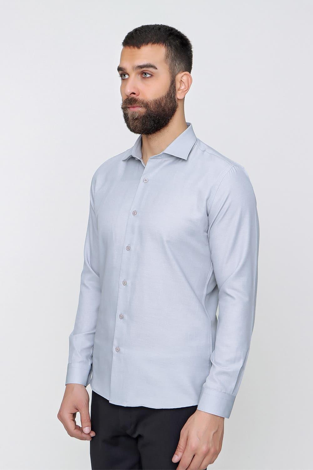 Slim Fit Pamuk Saten Klasik Gri Gömlek  Gk 604