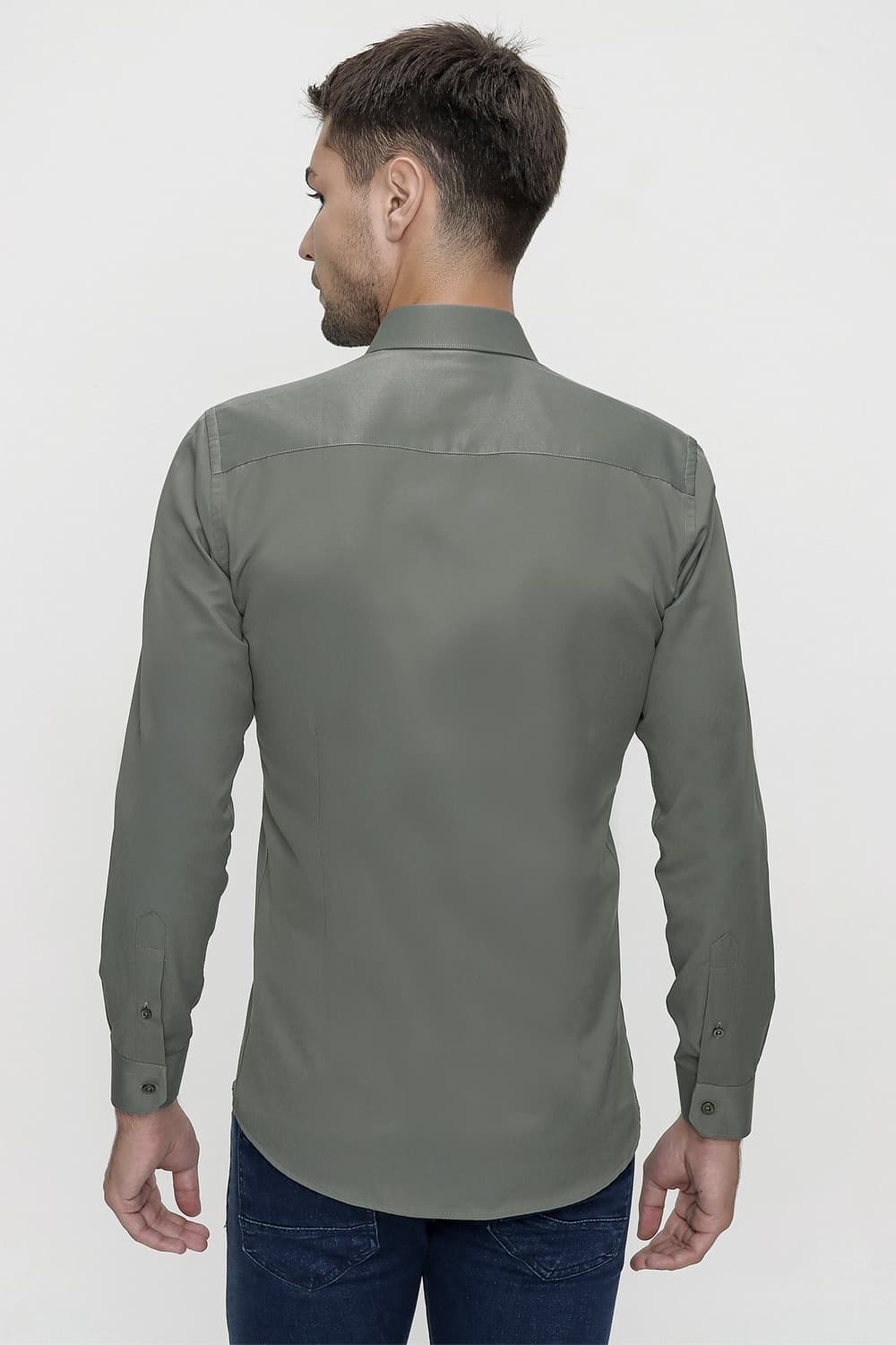 Slim Fit Pamuk Saten Klasik Haki Gömlek  Gk 624