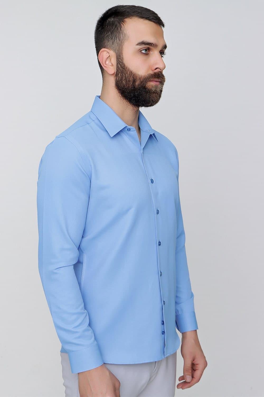 Slim Fit Pamuk Saten Klasik Koyu Mavi Gömlek  Gk 624