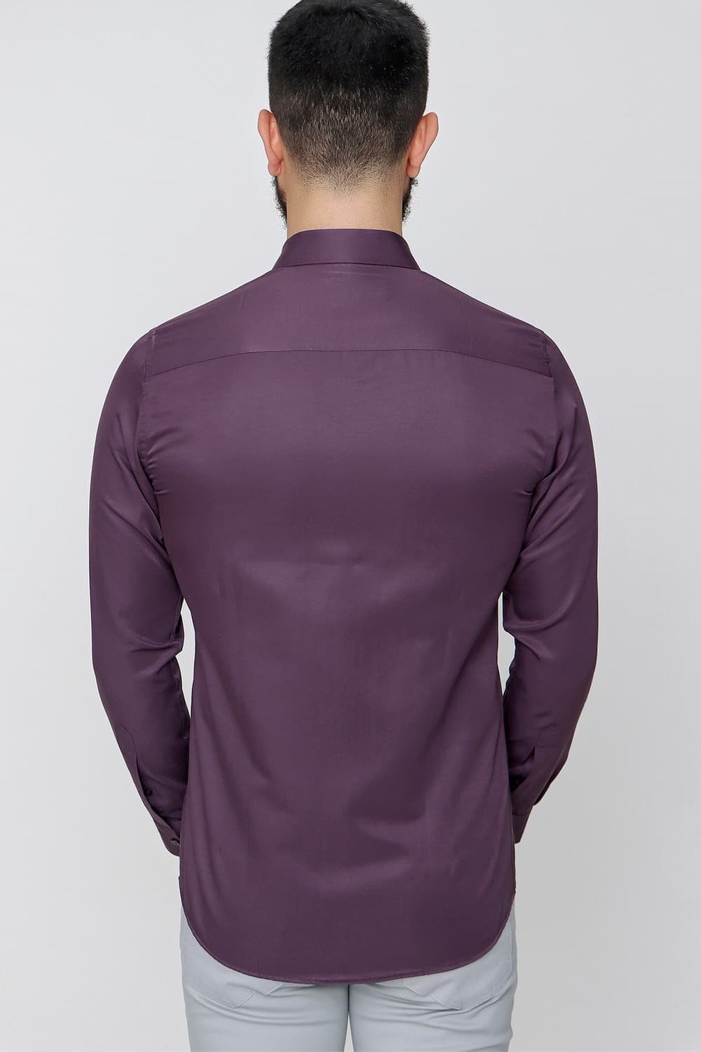 Slim Fit Pamuk Saten Klasik Mor Gömlek  Gk 604