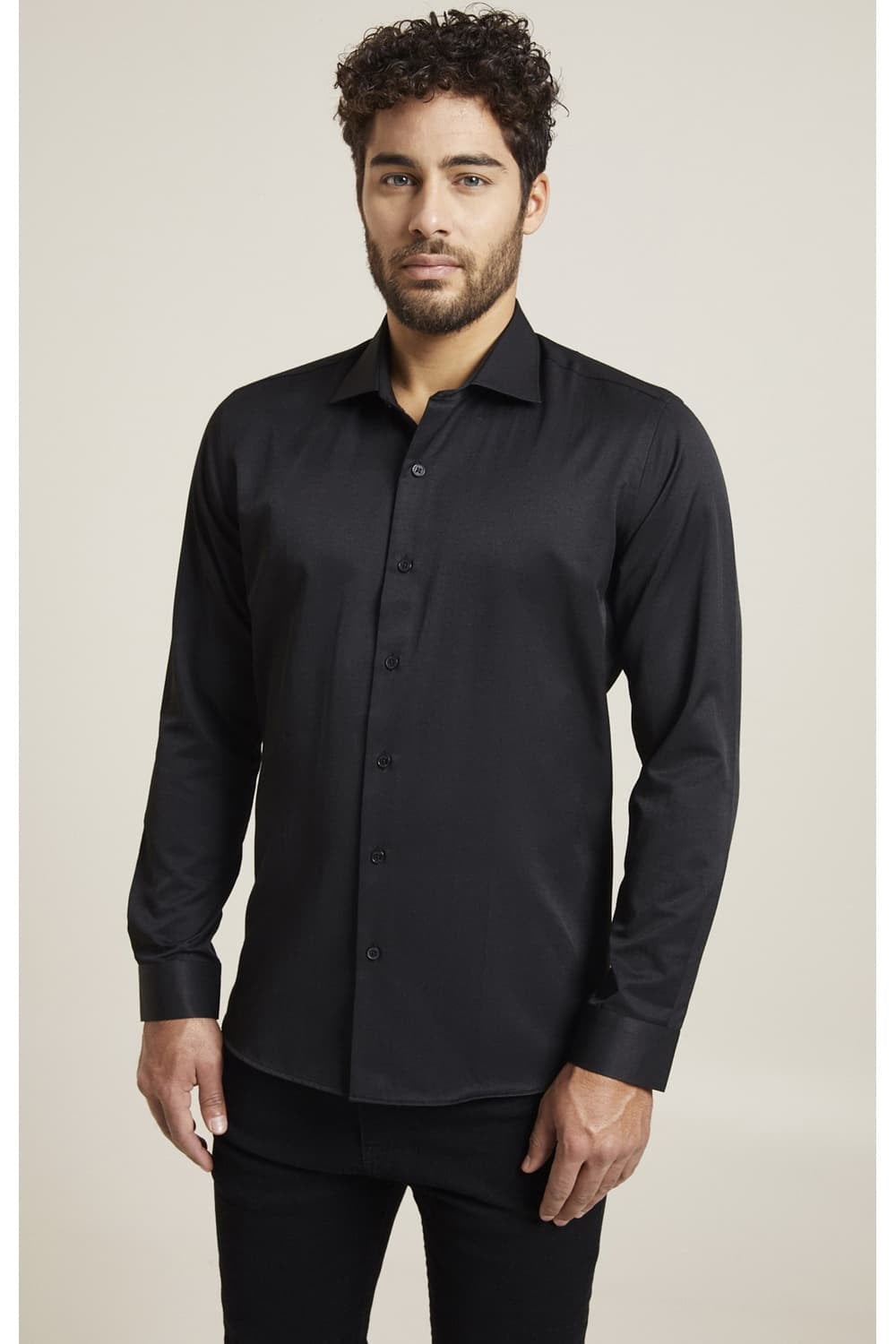 Slim Fit Pamuk Saten Klasik Siyah Gömlek  Gk 604