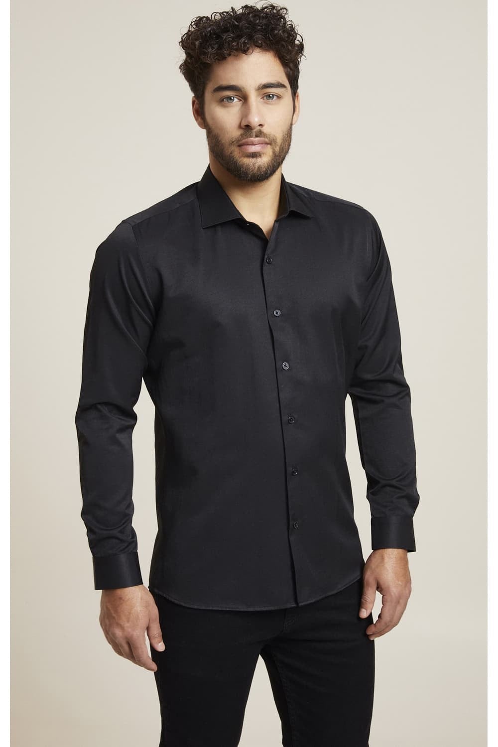 Slim Fit Pamuk Saten Klasik Siyah Gömlek  Gk 604
