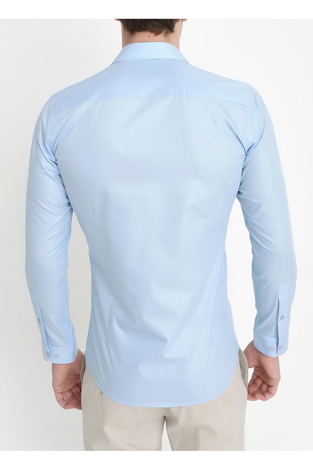 Slim Fit Pamuk Saten Uzun Kol Klasik Açık Mavi Gömlek  Gk 157