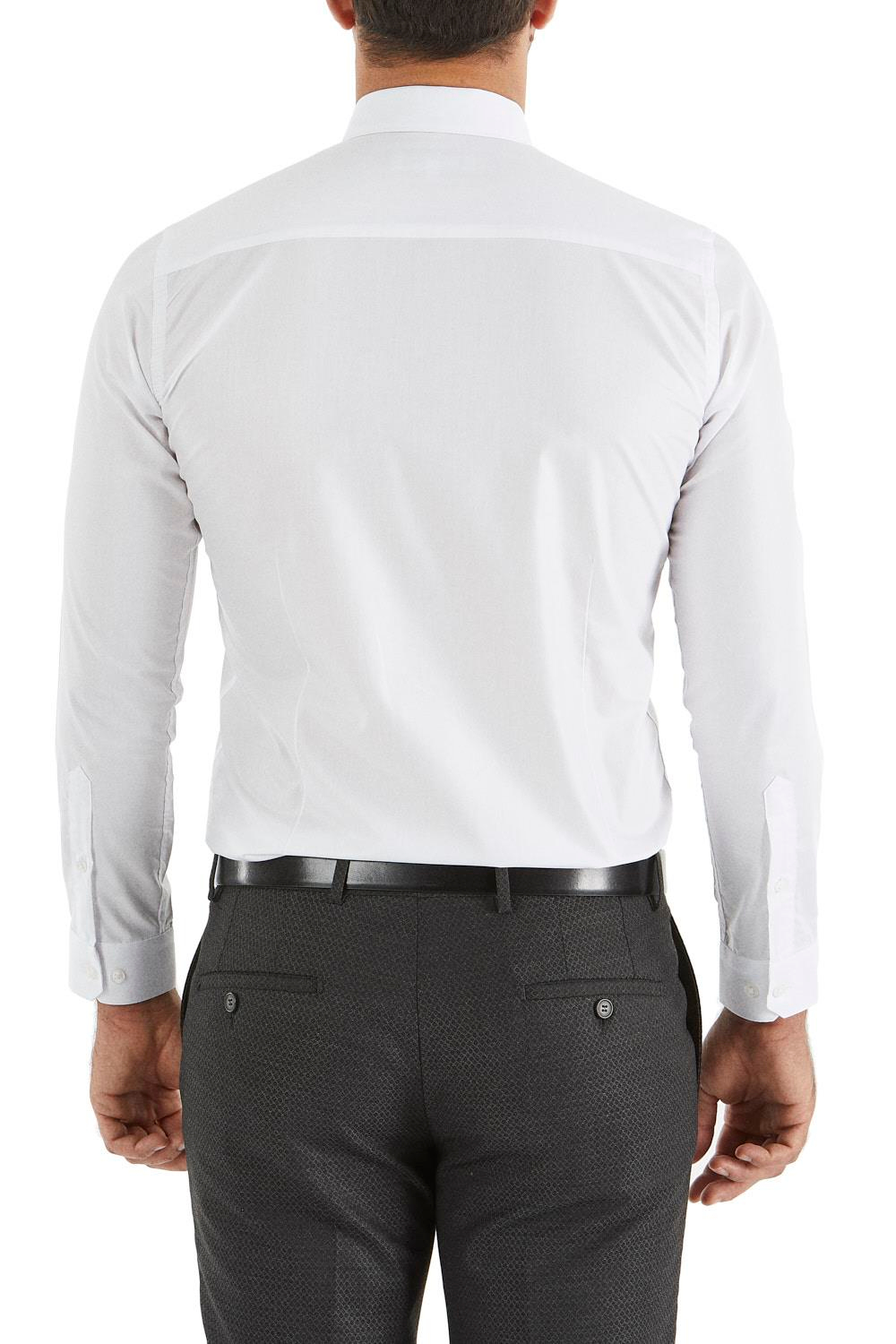 Slim Fit Pamuk Saten Uzun Kol Klasik Beyaz Gömlek  Gk 157