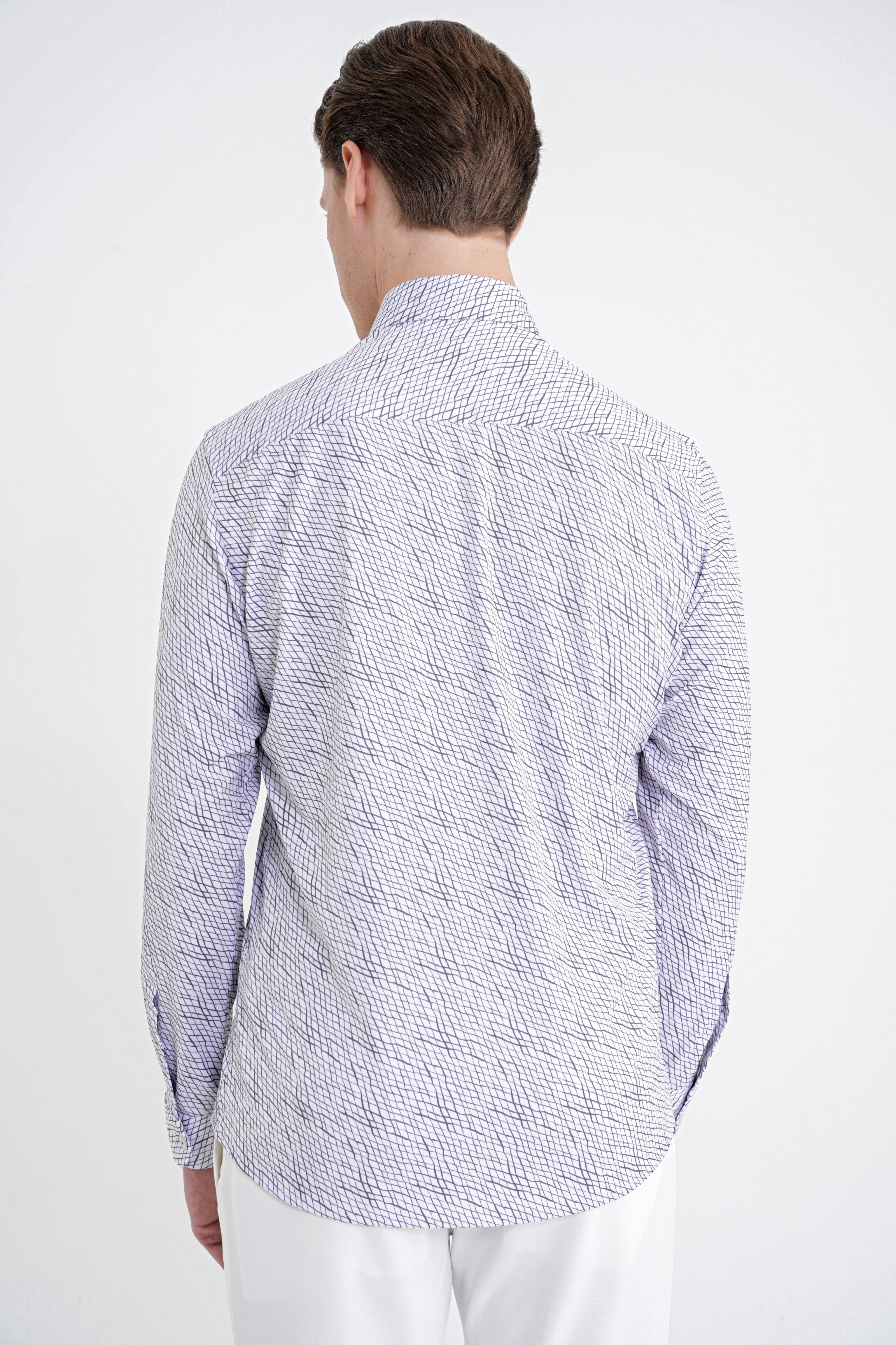 Slim Fit Pamuklu Baskılı Desen Yaka Düğmeli Gri Gömlek G 1603