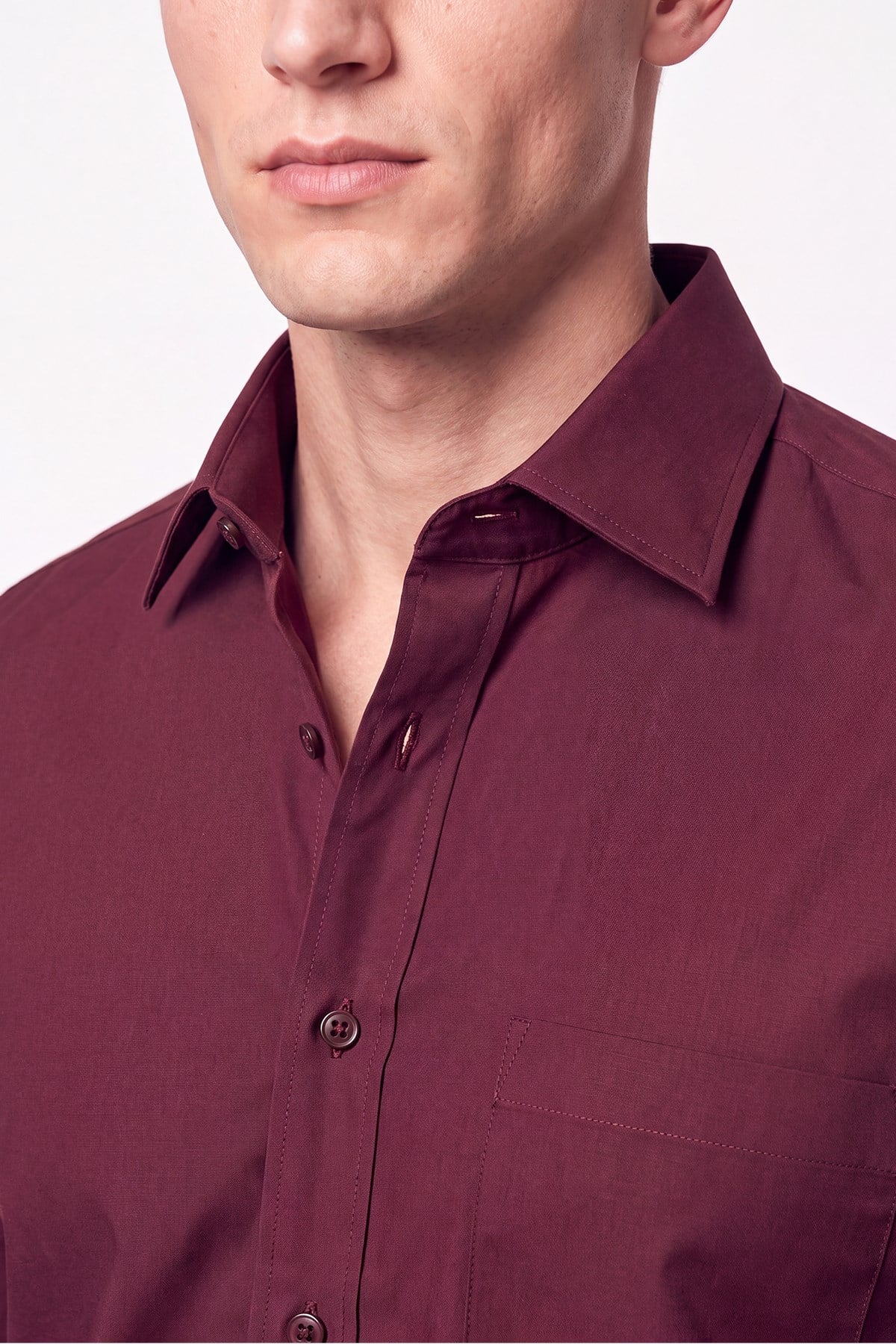Slim Fit  Pamuklu Bordo Gömlek G 1607  