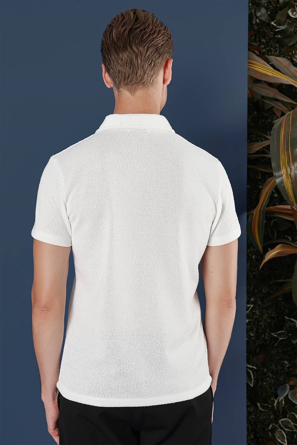 Slim Fit Pamuklu Fermuarlı Polo Yaka Ekru Tişört Ts 871