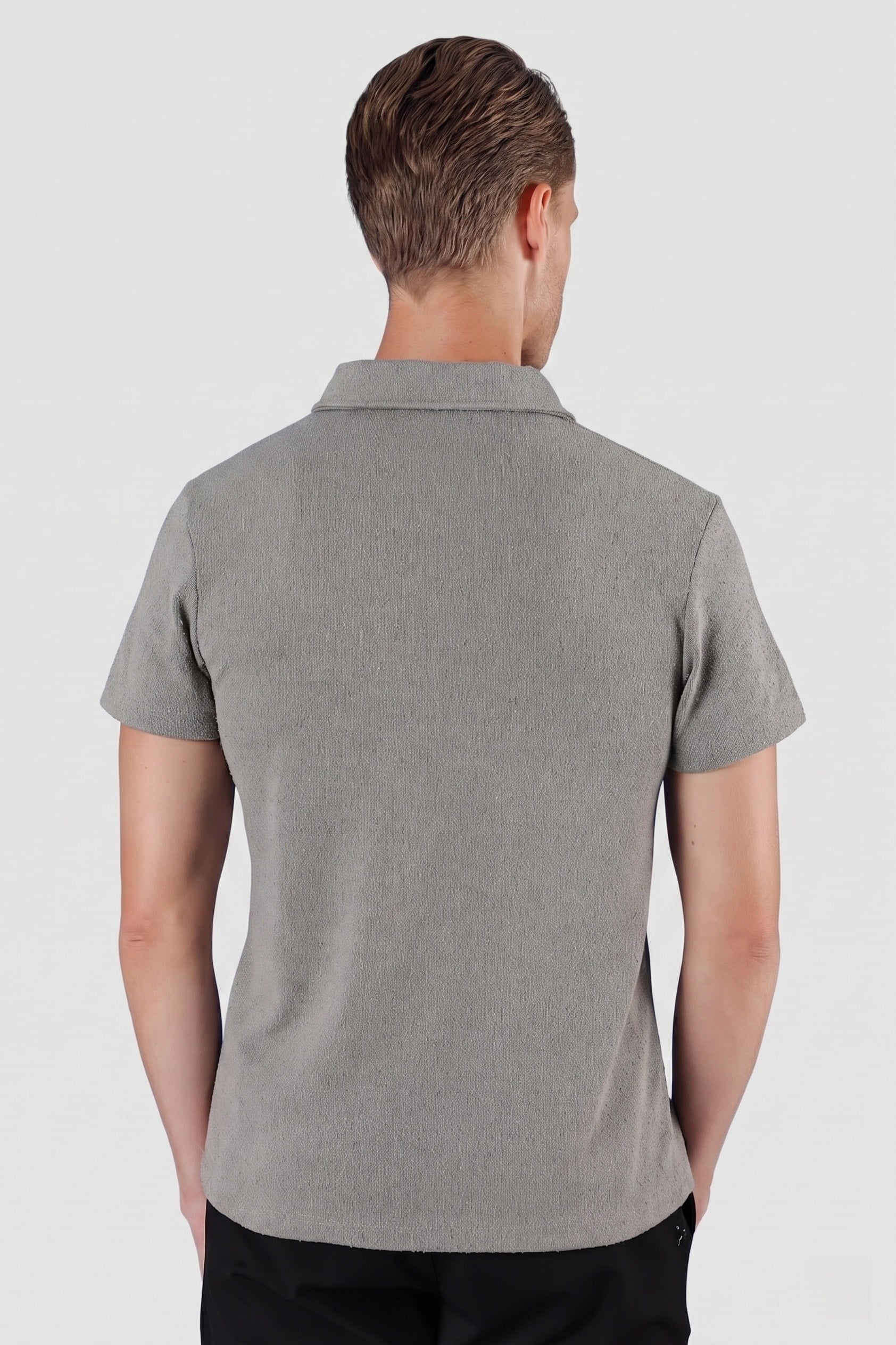 Slim Fit Pamuklu Fermuarlı Polo Yaka Gri Tişört Ts 871