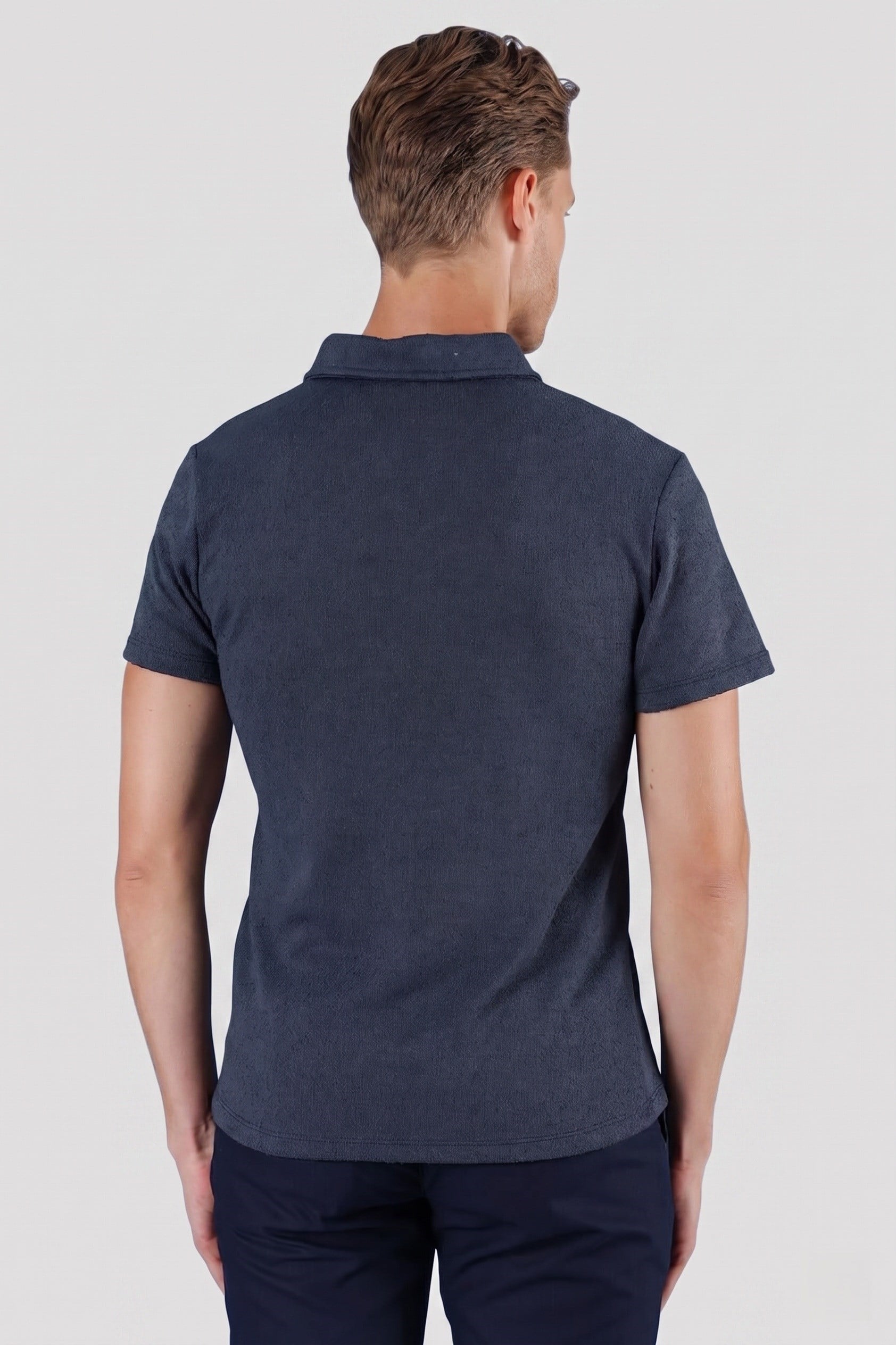 Slim Fit Pamuklu Fermuarlı Polo Yaka İndigo Tişört Ts 871