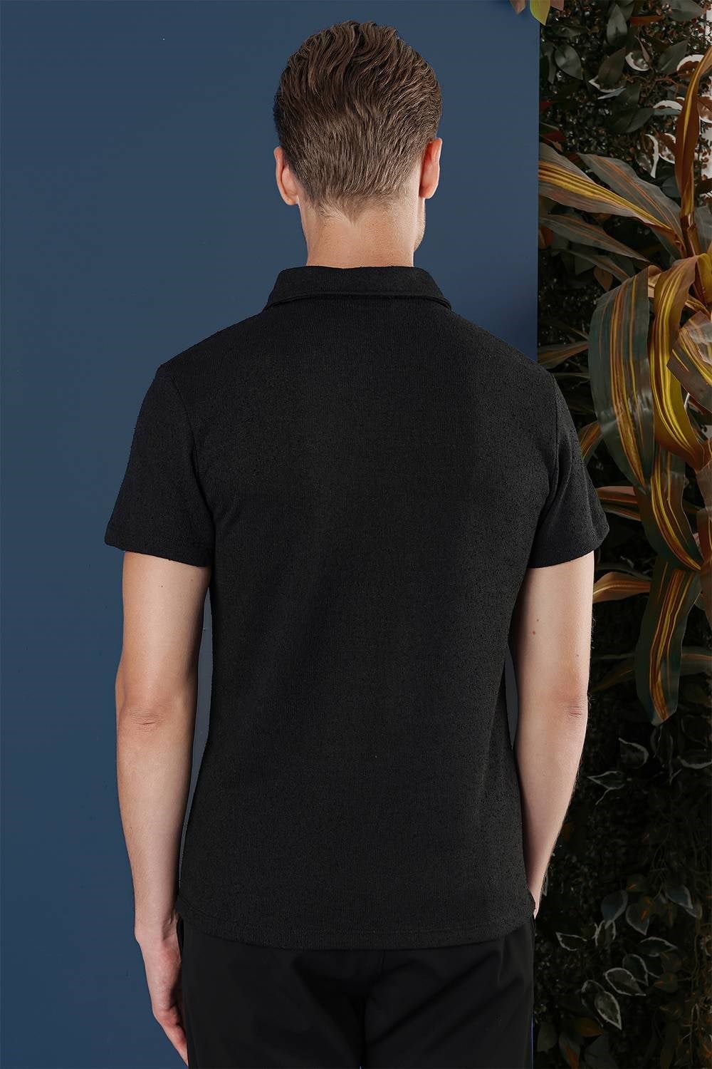 Slim Fit Pamuklu Fermuarlı Polo Yaka Siyah Tişört Ts 871