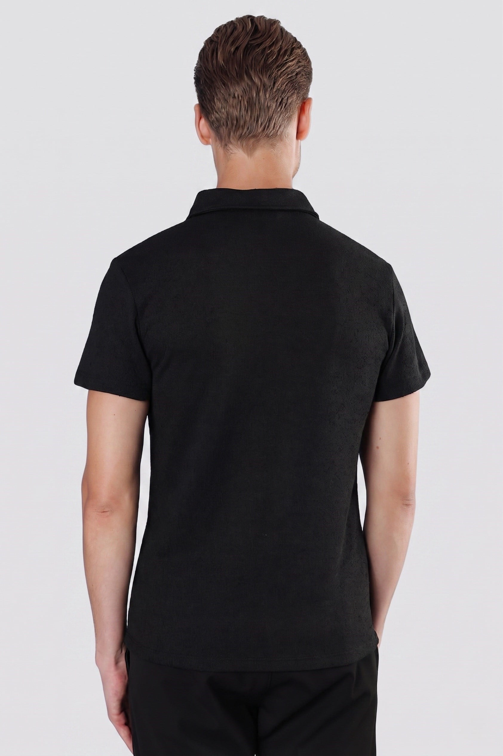 Slim Fit Pamuklu Fermuarlı Polo Yaka Siyah Tişört Ts 871