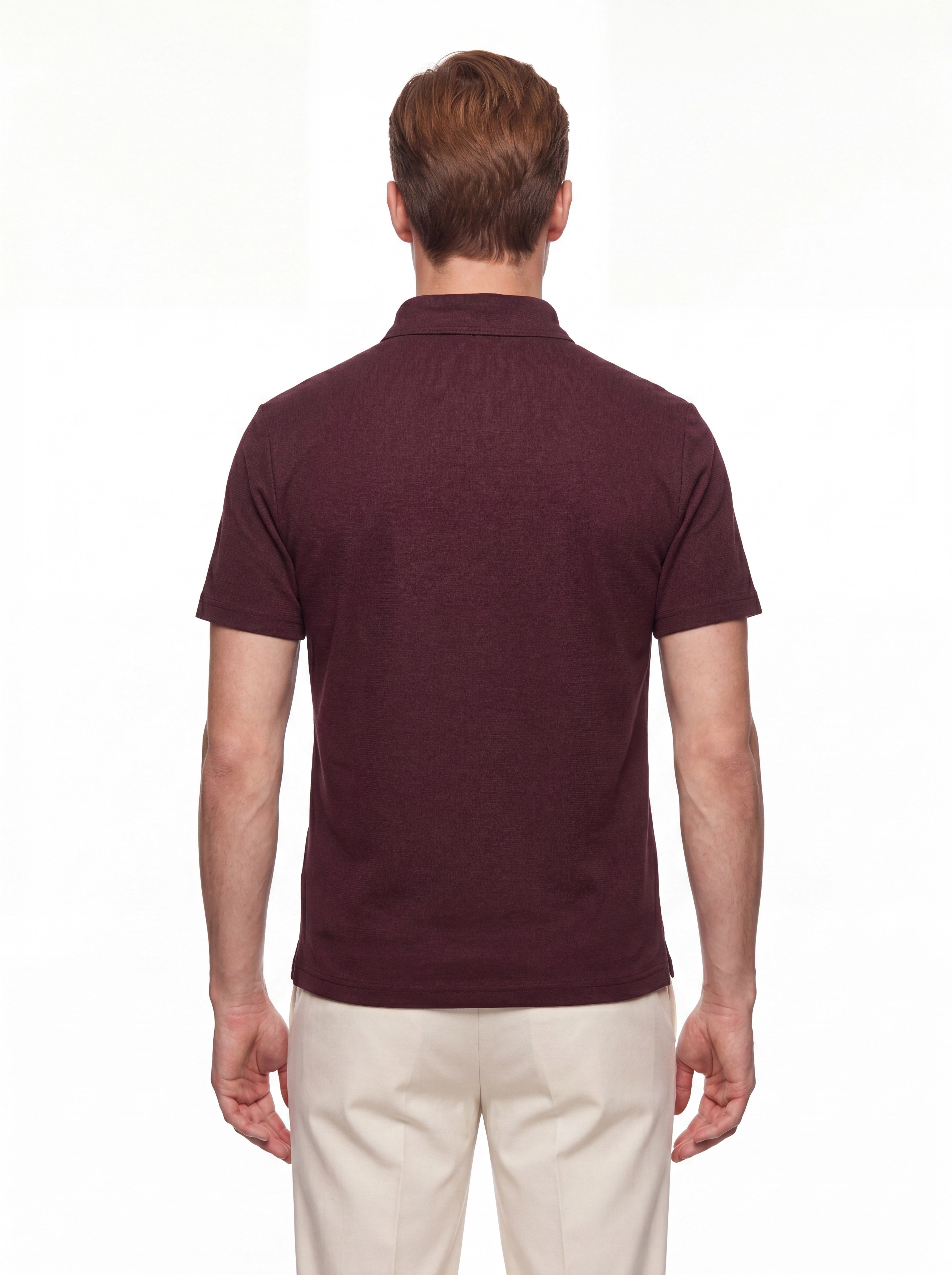 Slim Fit Pamuklu Kıvrılmaz Polo Yaka Bordo Tişört TS 928