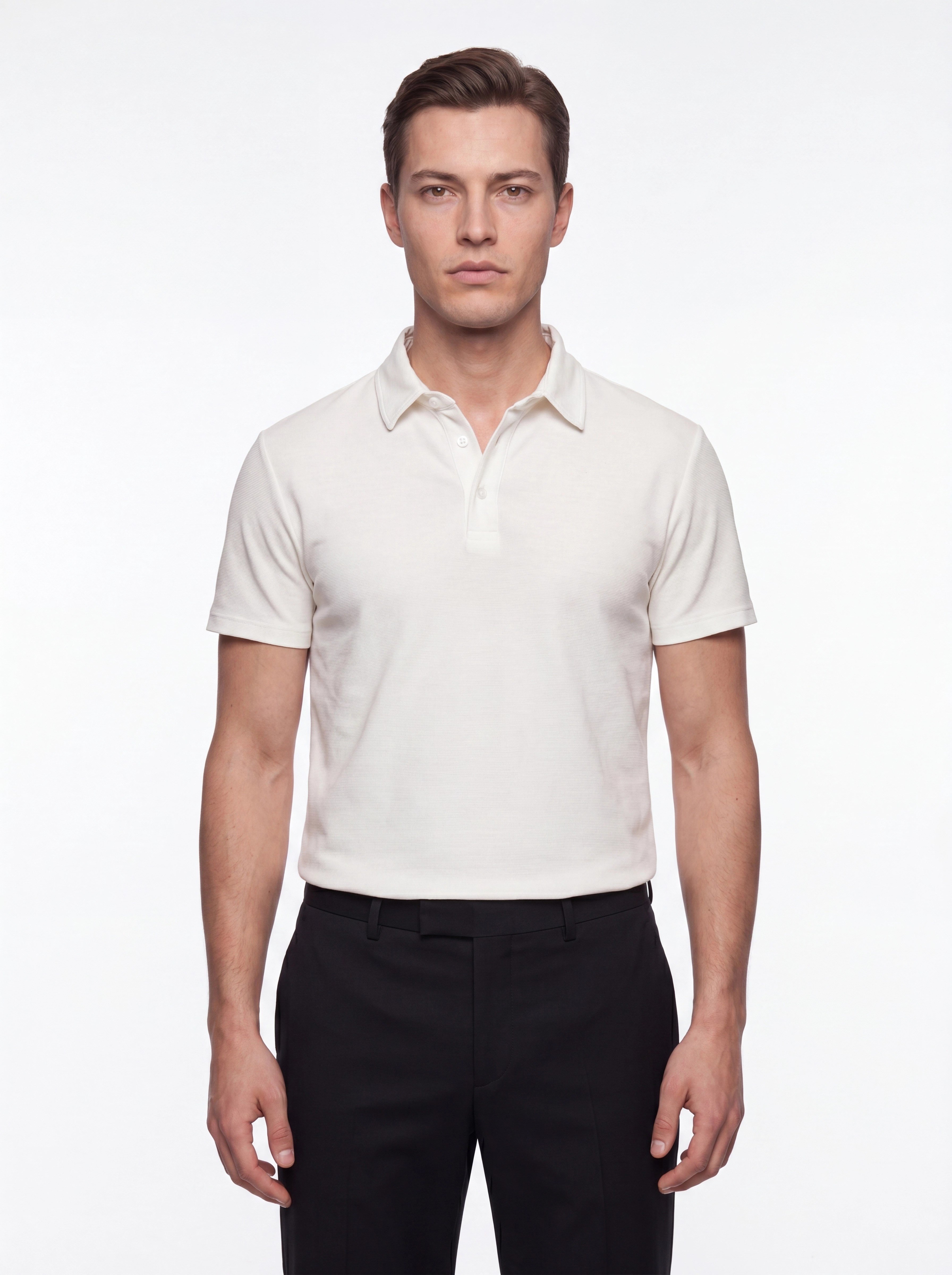 Slim Fit Pamuklu Kıvrılmaz Polo Yaka Ekru Tişört TS 928