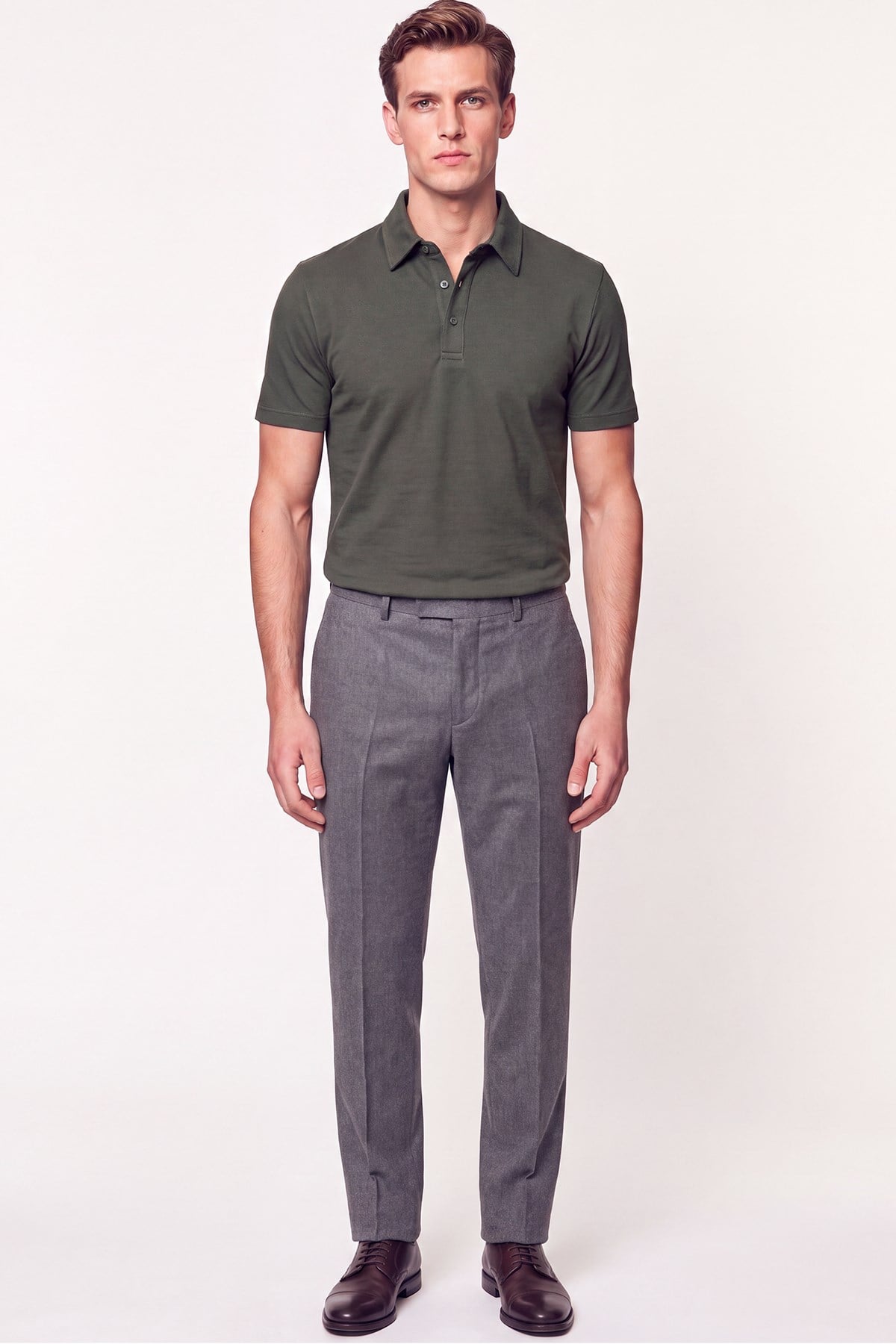 Slim Fit Pamuklu Kıvrılmaz Polo Yaka Haki Tişört TS 928