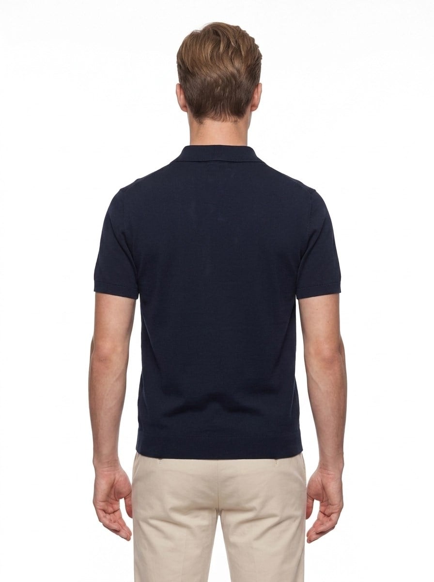 Slim Fit Pamuklu Kıvrılmaz Polo Yaka Lacivert Tişört TS 928