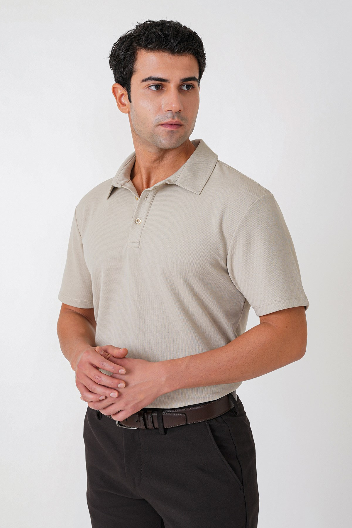 Slim Fit Pamuklu Kıvrılmaz Polo Yaka Taş Tişört TS 928