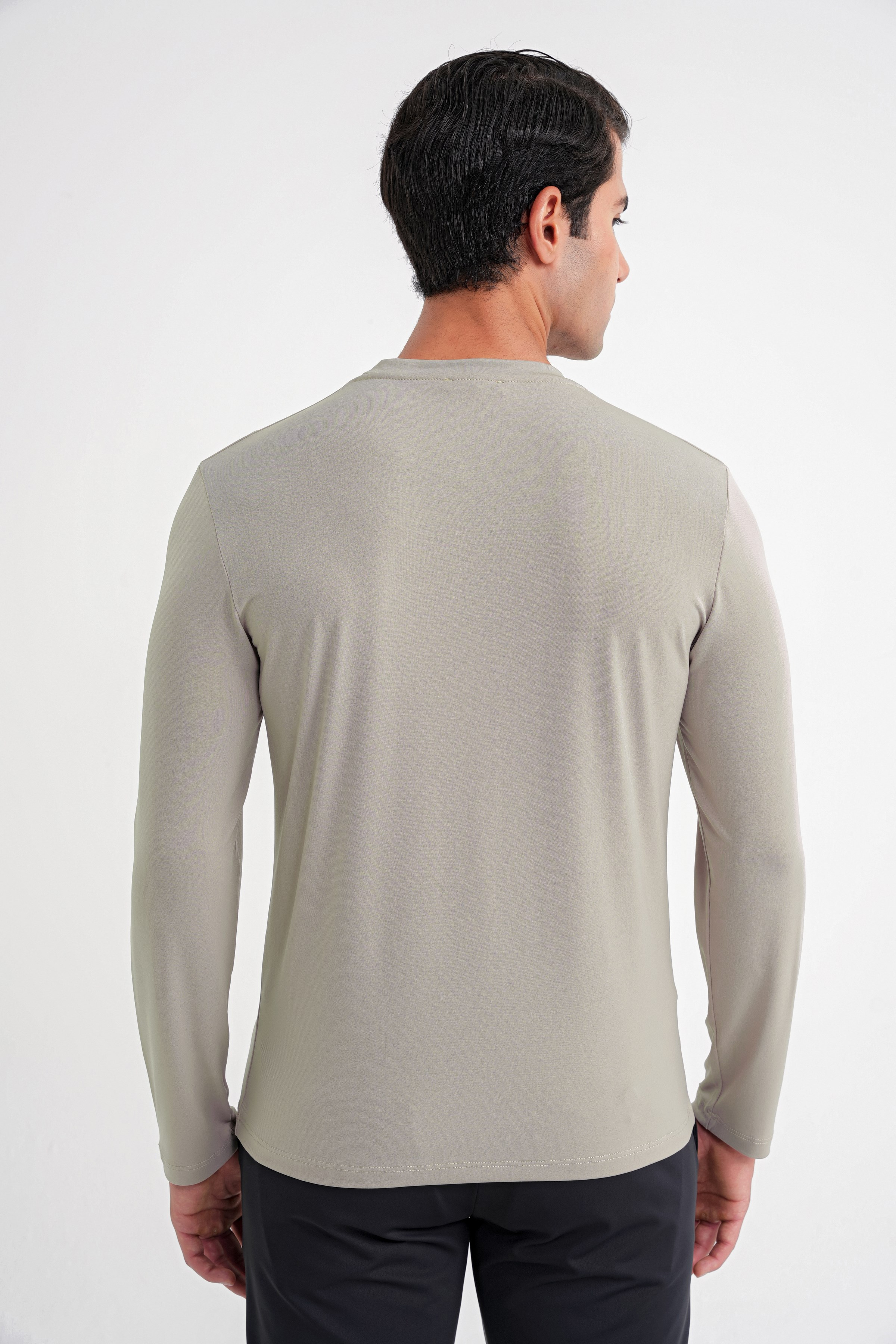 Slim Fit Pamuklu Kumaş Uzun Kollu Bej Tişört TS 917