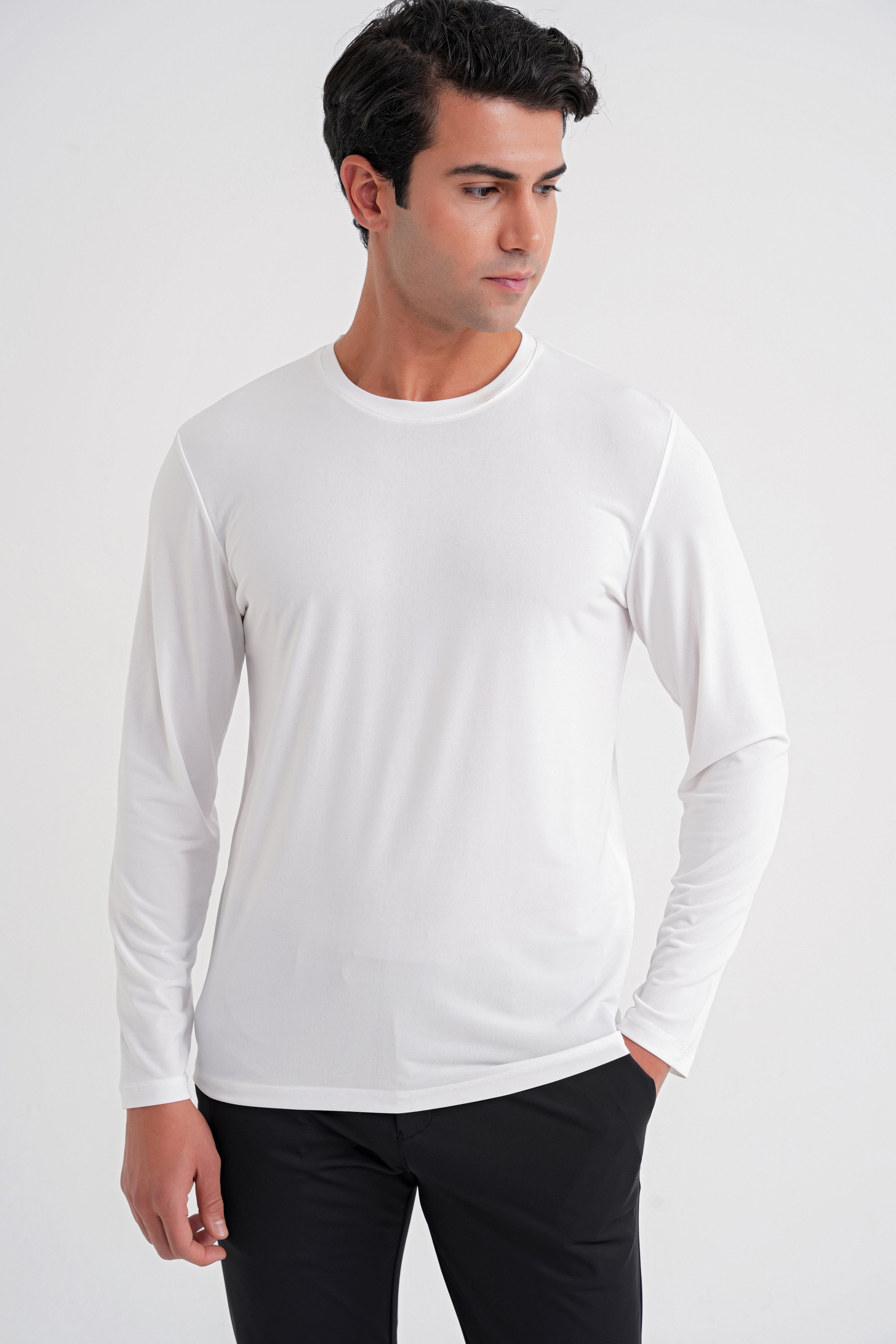 Slim Fit Pamuklu Kumaş Uzun Kollu Ekru Tişört TS 917