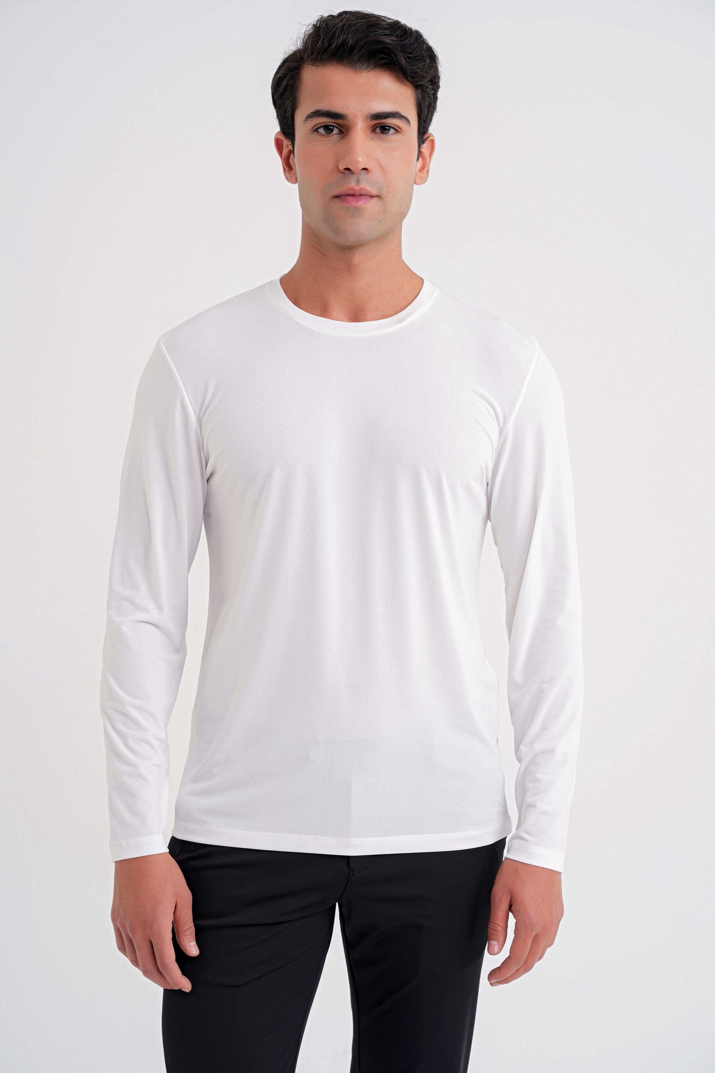 Slim Fit Pamuklu Kumaş Uzun Kollu Ekru Tişört TS 917