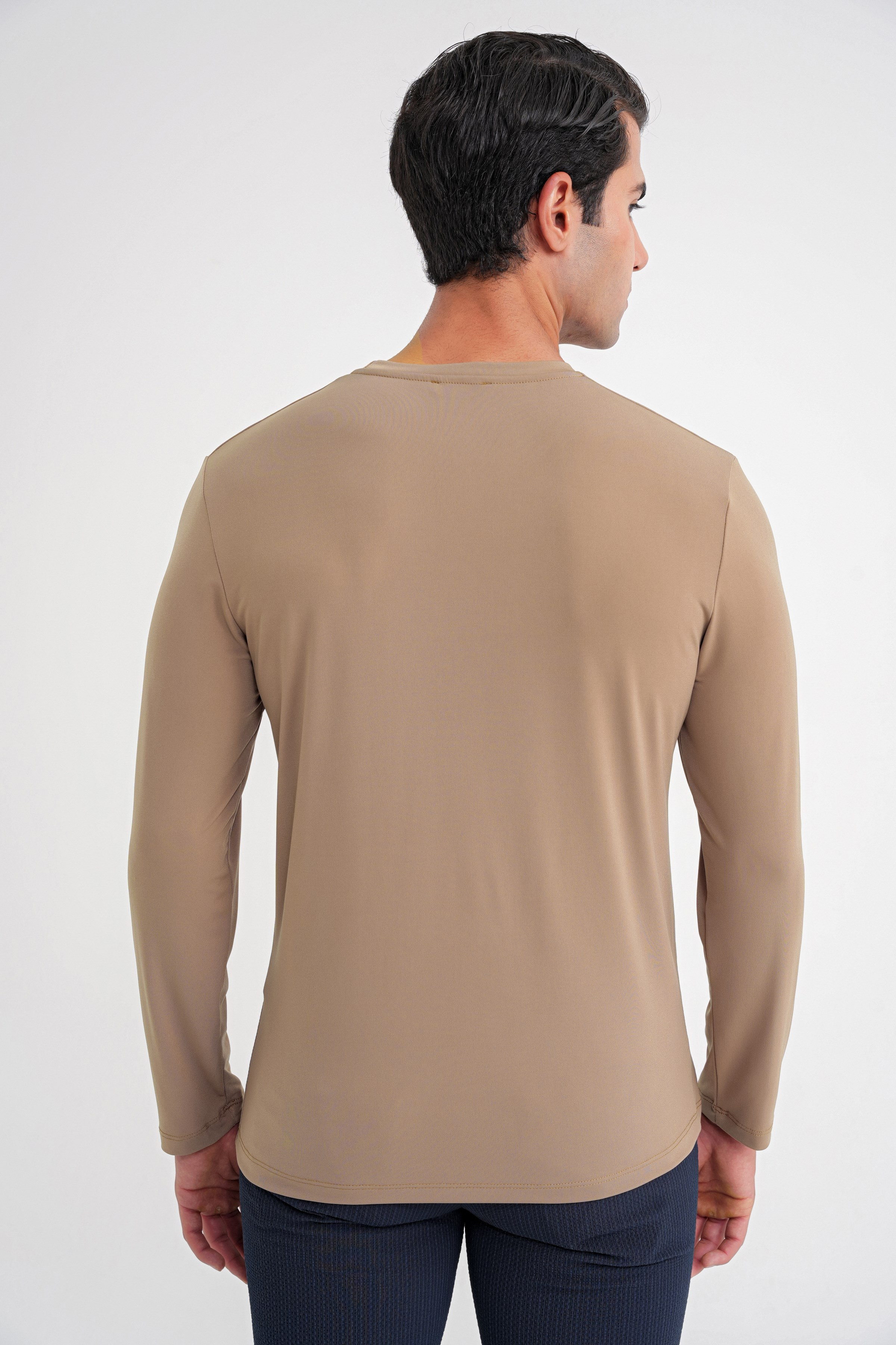 Slim Fit Pamuklu Kumaş Uzun Kollu Vizon Tişört TS 917