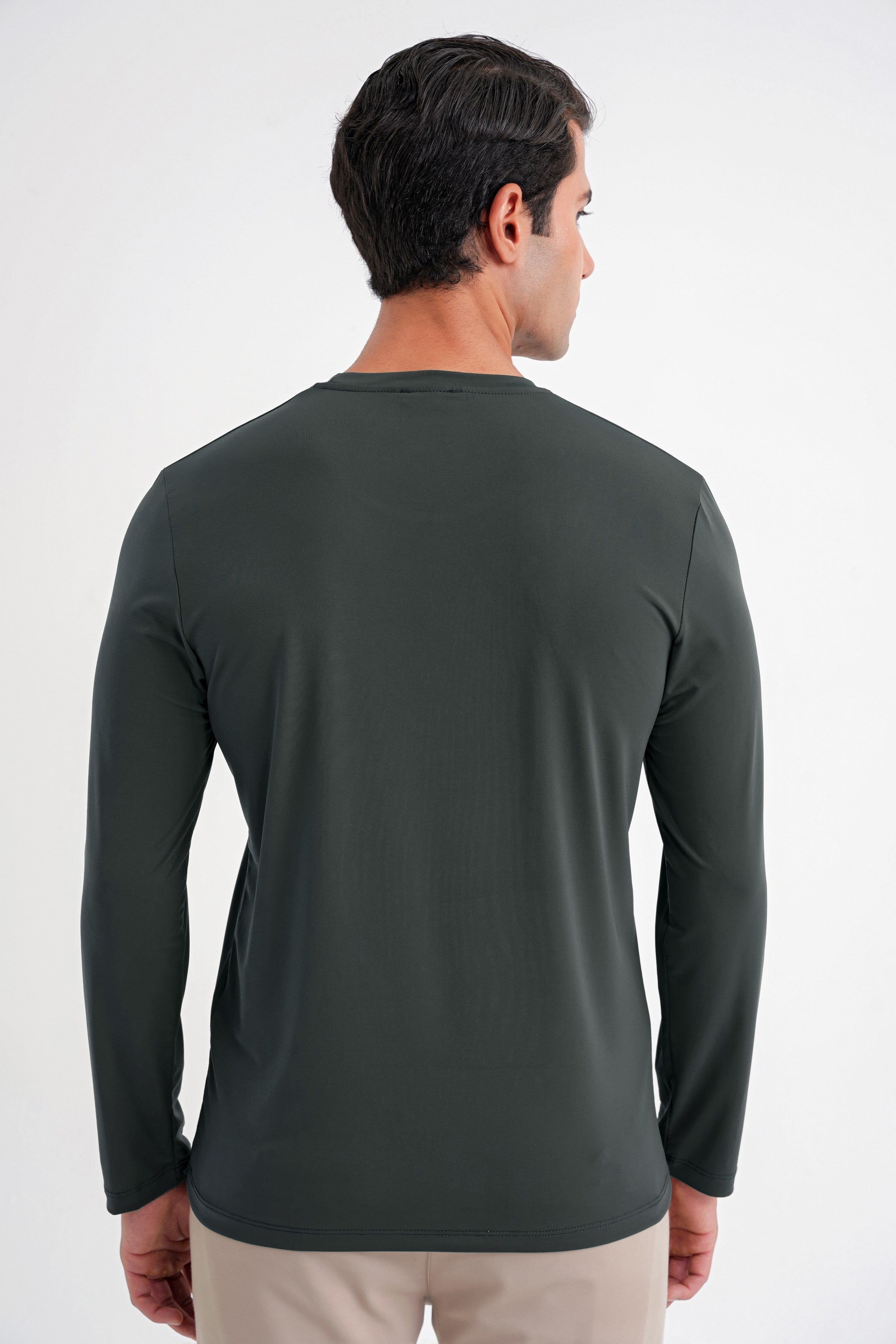 Slim Fit Pamuklu Kumaş Uzun Kollu Yeşil Tişört TS 917