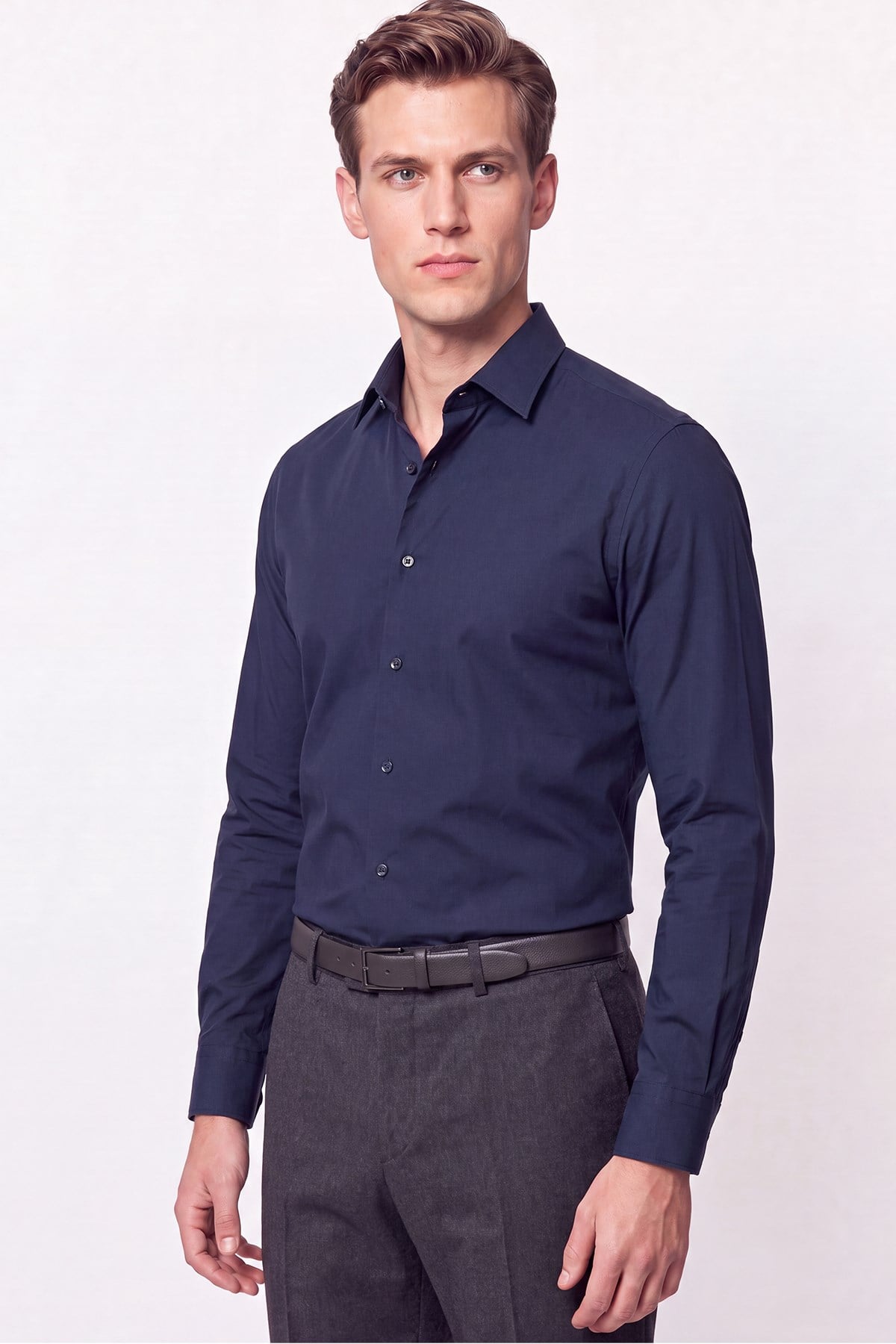 Slim Fit  Pamuklu Lacivert Gömlek G 1607  