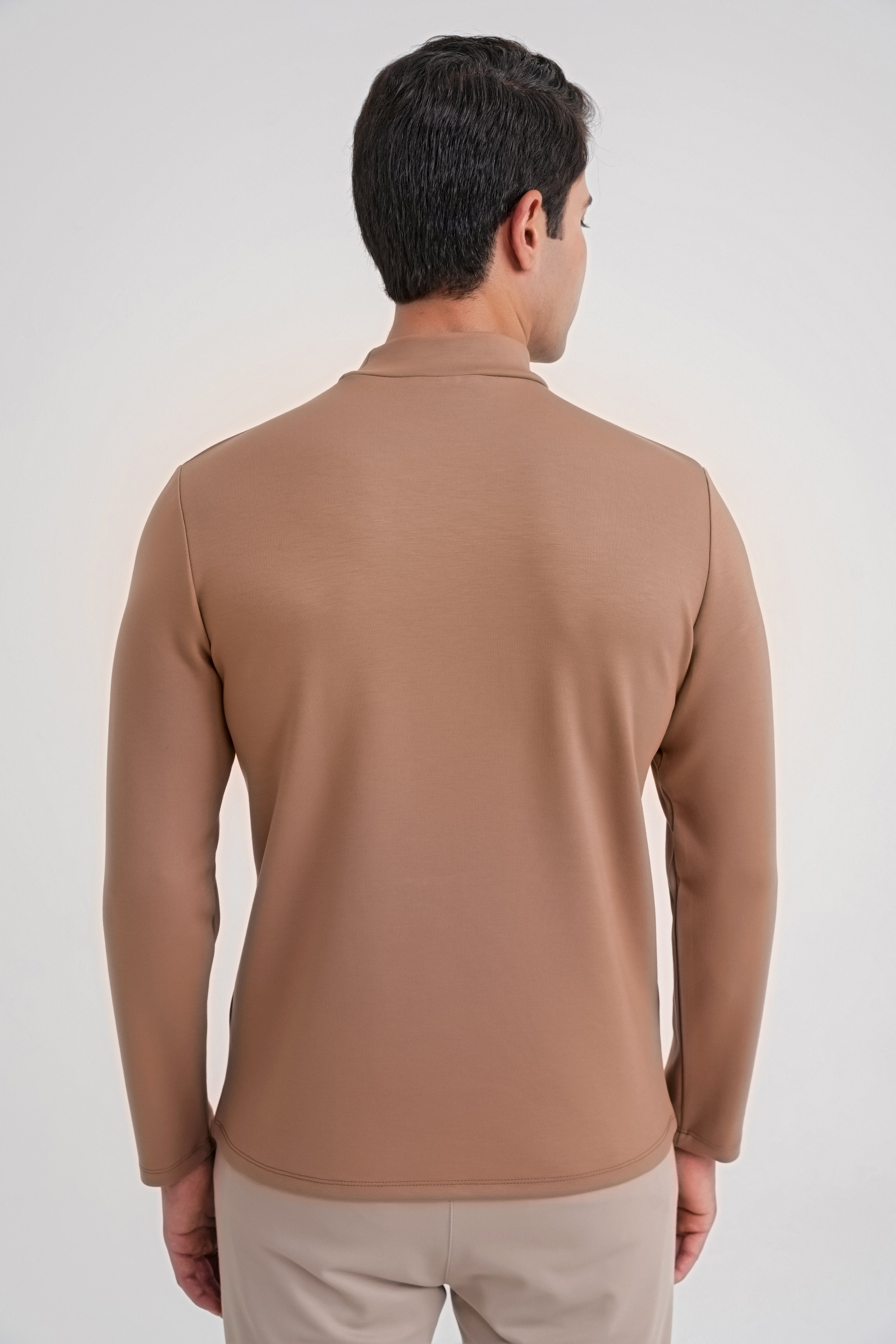 Slim Fit Pamuklu Uzun Kollu Vizon Yarım Boğazlı Tişört TS 894