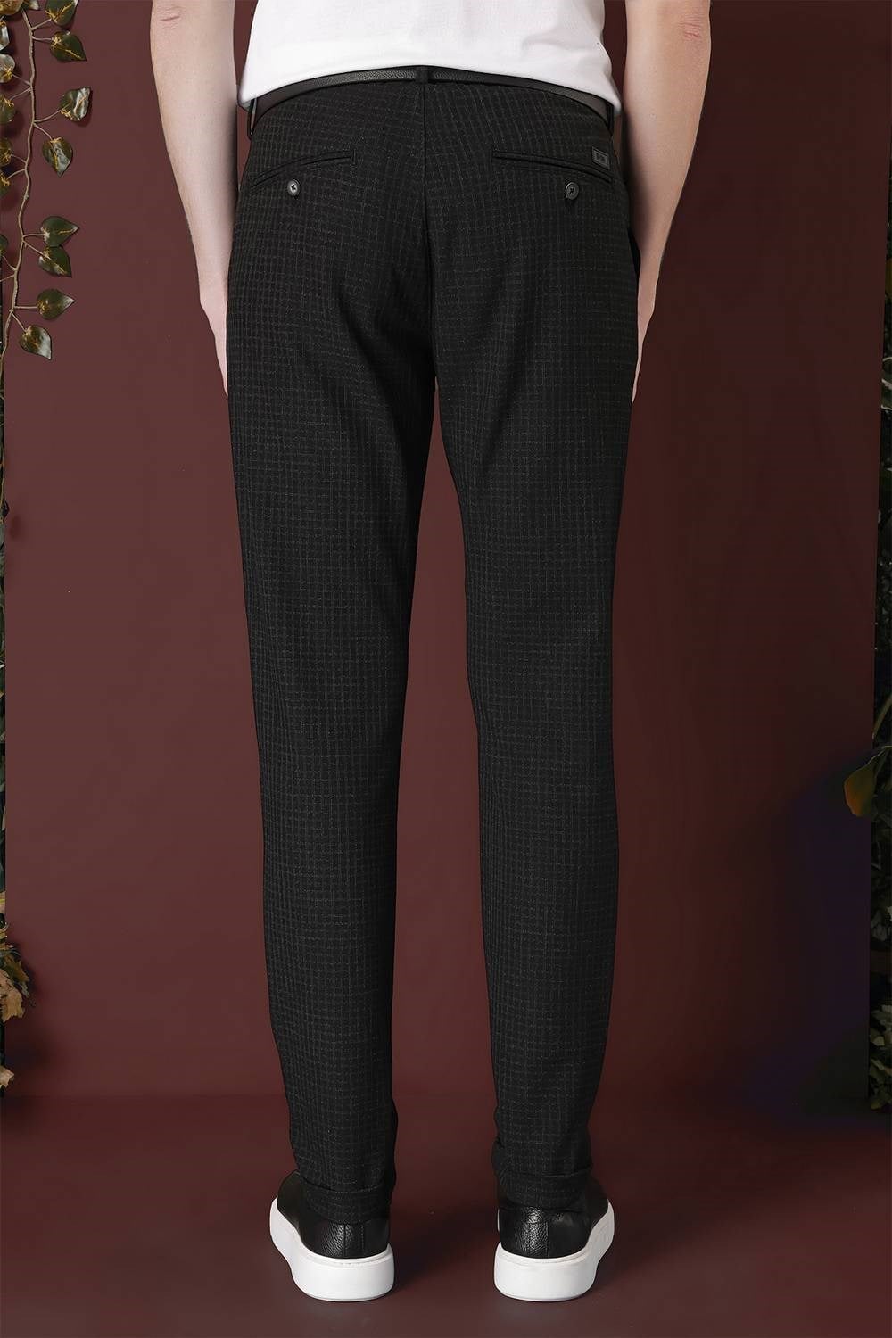 Slim Fit Pileli Beli Lastikli Pötikareli Esnek Pamuk Siyah Pantolon P 1141