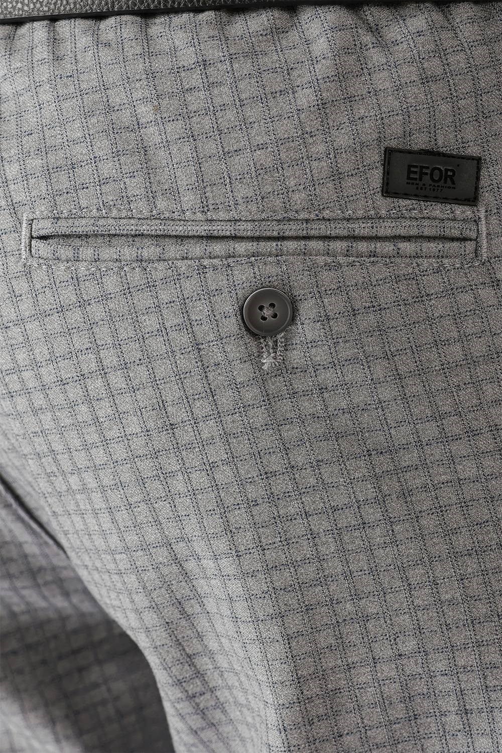 Slim Fit Pileli Beli Lastikli Pötikareli Esnek Pamuk Gri Pantolon P 1141