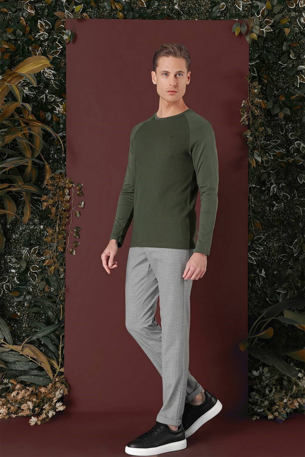 Slim Fit Pileli Beli Lastikli Pötikareli Esnek Pamuk Gri Pantolon P 1141