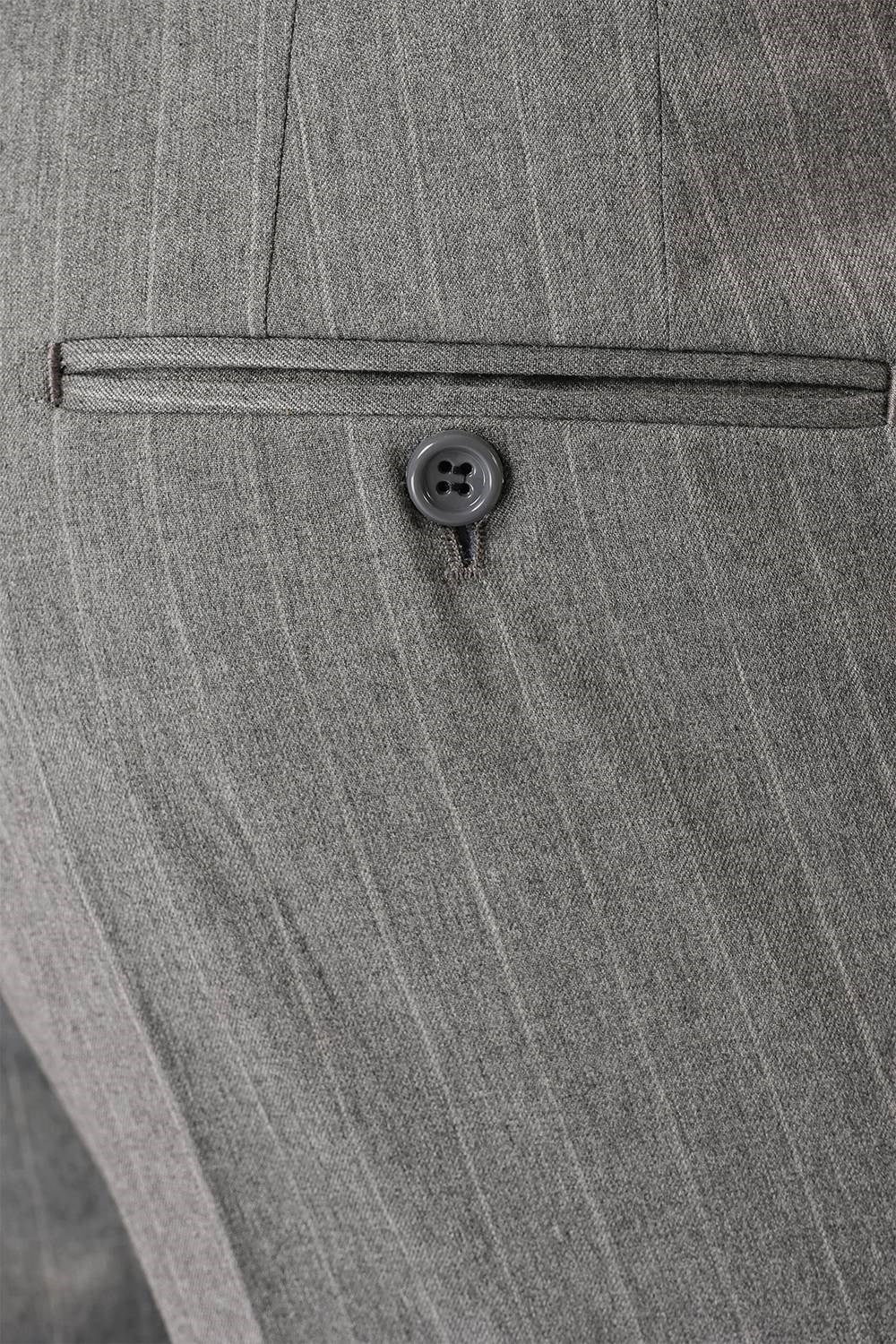 Slim Fit Pileli Esnek Yünlü Çizgili Gri Kumaş Pantolon P 1133