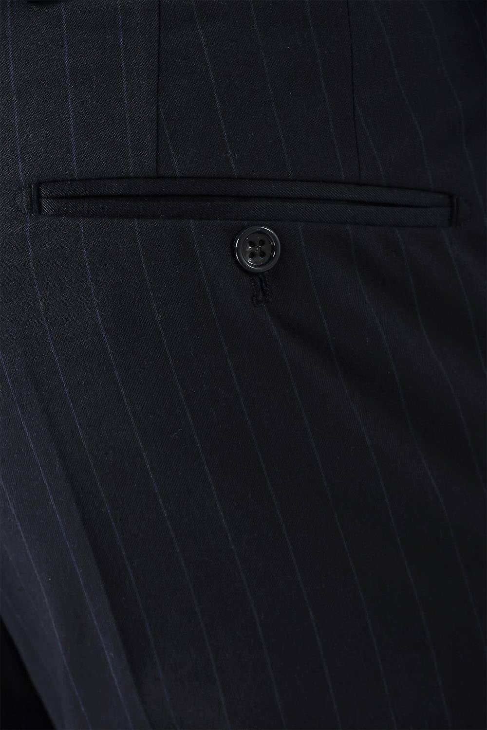 Slim Fit Pileli Esnek Yünlü Çizgili Lacivert Kumaş Pantolon P 1133
