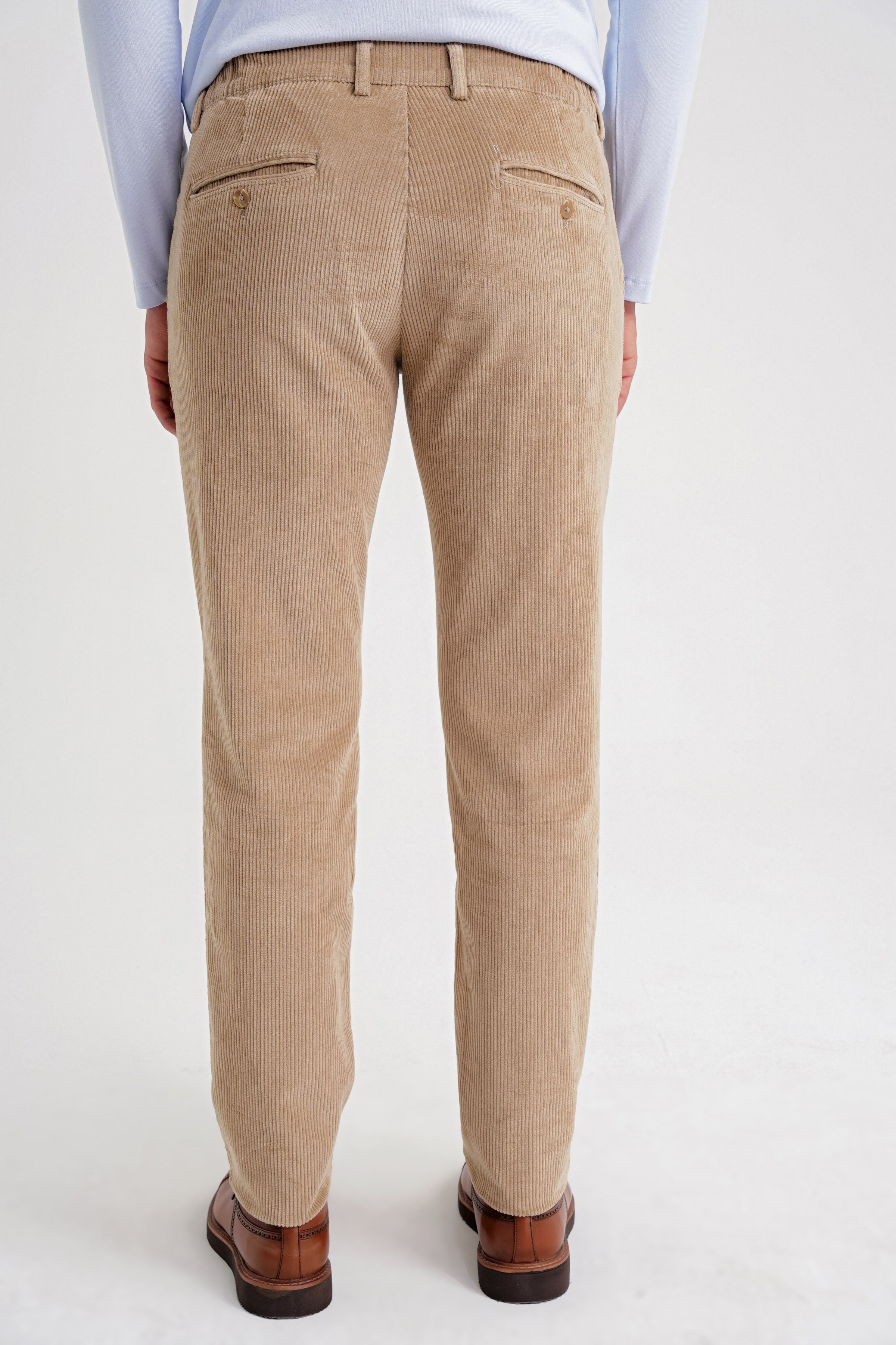 Slim Fit Pilesiz Esnek Pamuklu Bej Fitilli Kadife Pantolon P 1199