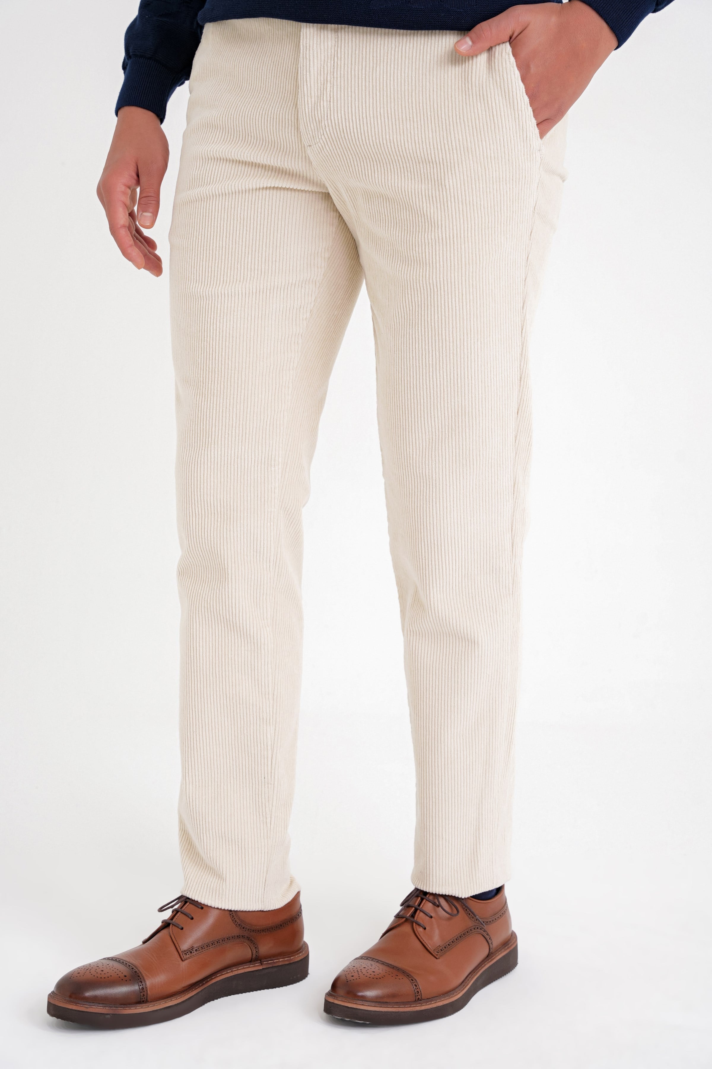Slim Fit Pilesiz Esnek Pamuklu Kemik Fitilli Kadife Pantolon P 1199