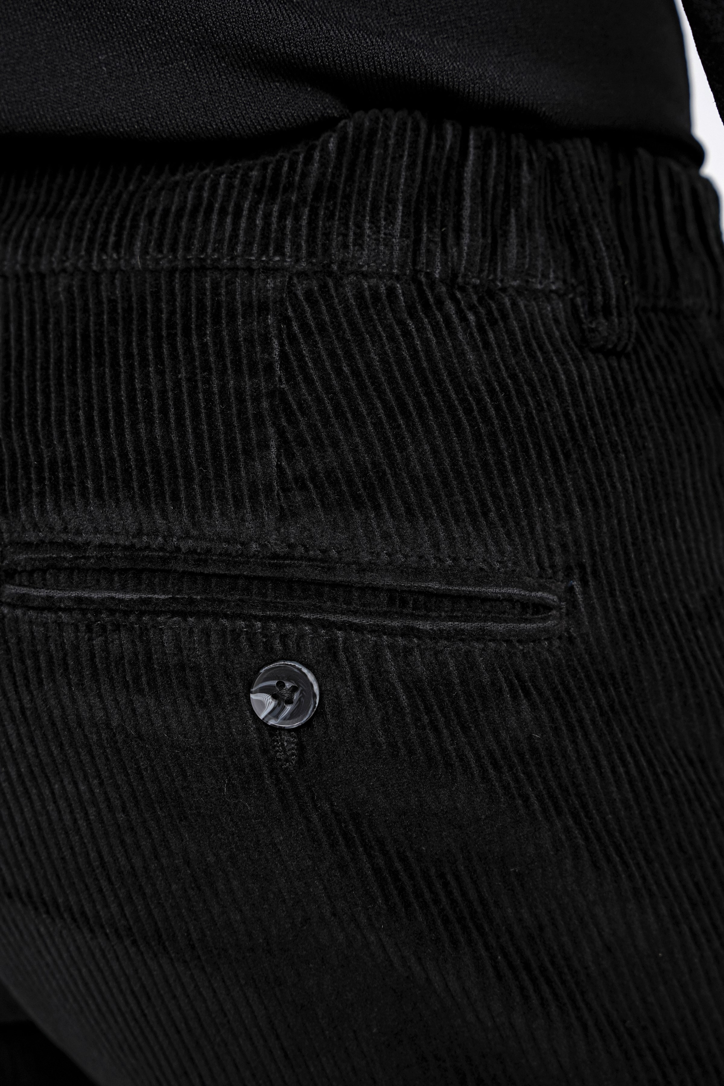 Slim Fit Pilesiz Esnek Pamuklu Siyah Fitilli Kadife Pantolon P 1199