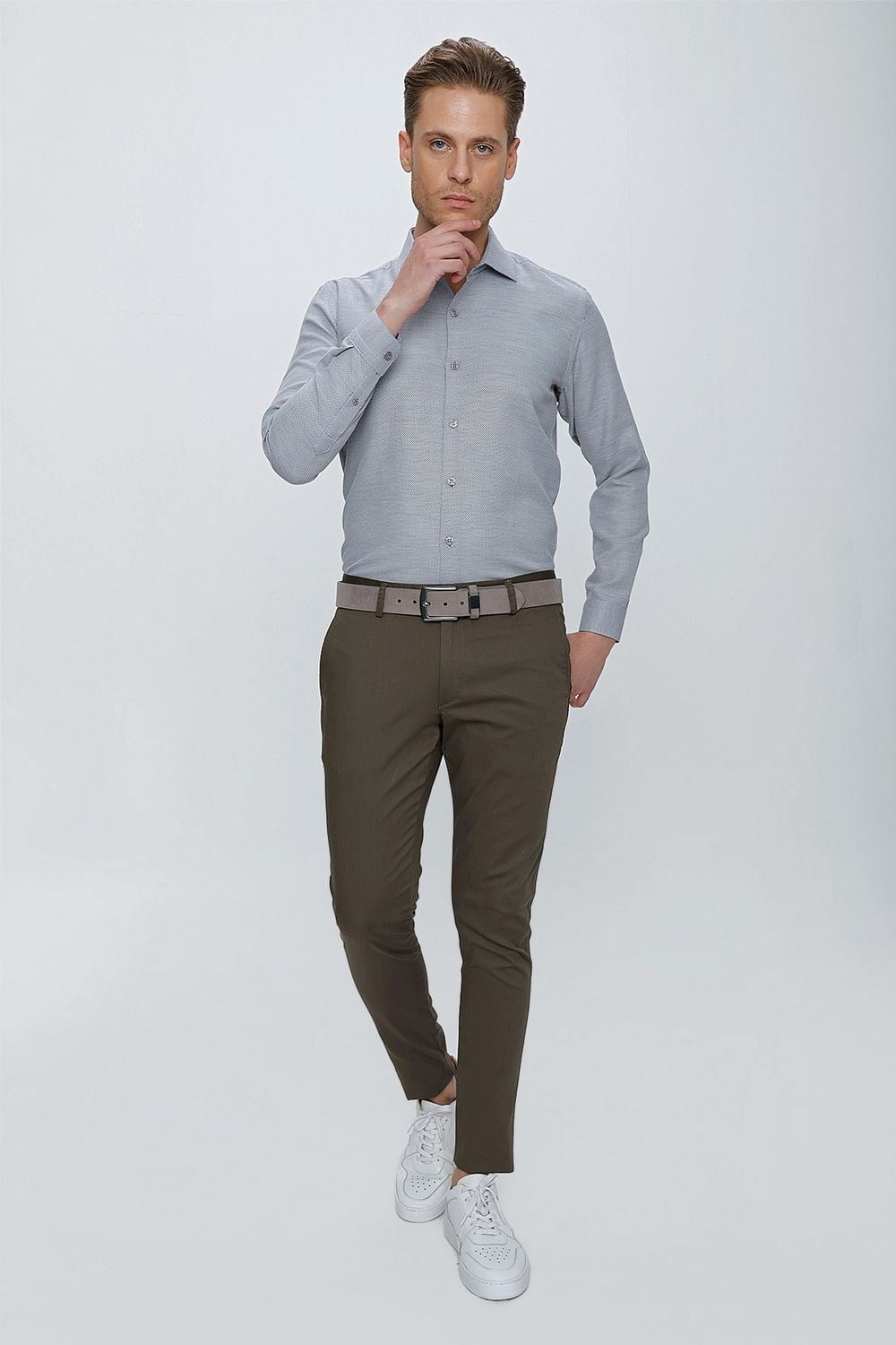 Slim Fit Pilesiz Yan Cepli Esnek %97 Pamuk Toprak Chino Pantolon P 1112