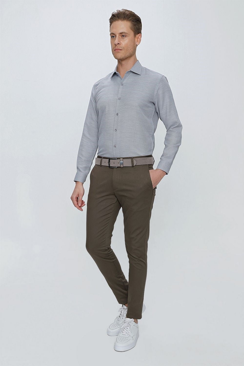 Slim Fit Pilesiz Yan Cepli Esnek %97 Pamuk Toprak Chino Pantolon P 1112