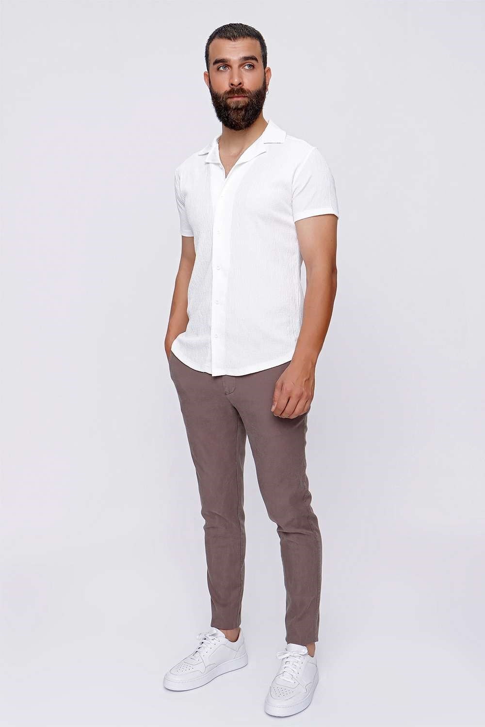 Slim Fit Pilesiz Yan Cepli Esnek Pamuk Toprak Chino Pantolon P 1093