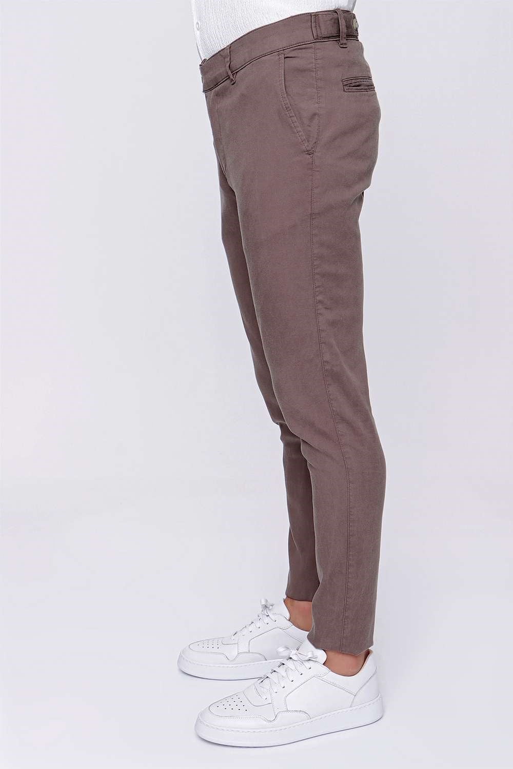 Slim Fit Pilesiz Yan Cepli Esnek Pamuk Toprak Chino Pantolon P 1093