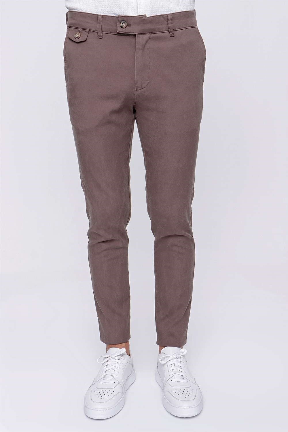 Slim Fit Pilesiz Yan Cepli Esnek Pamuk Toprak Chino Pantolon P 1093