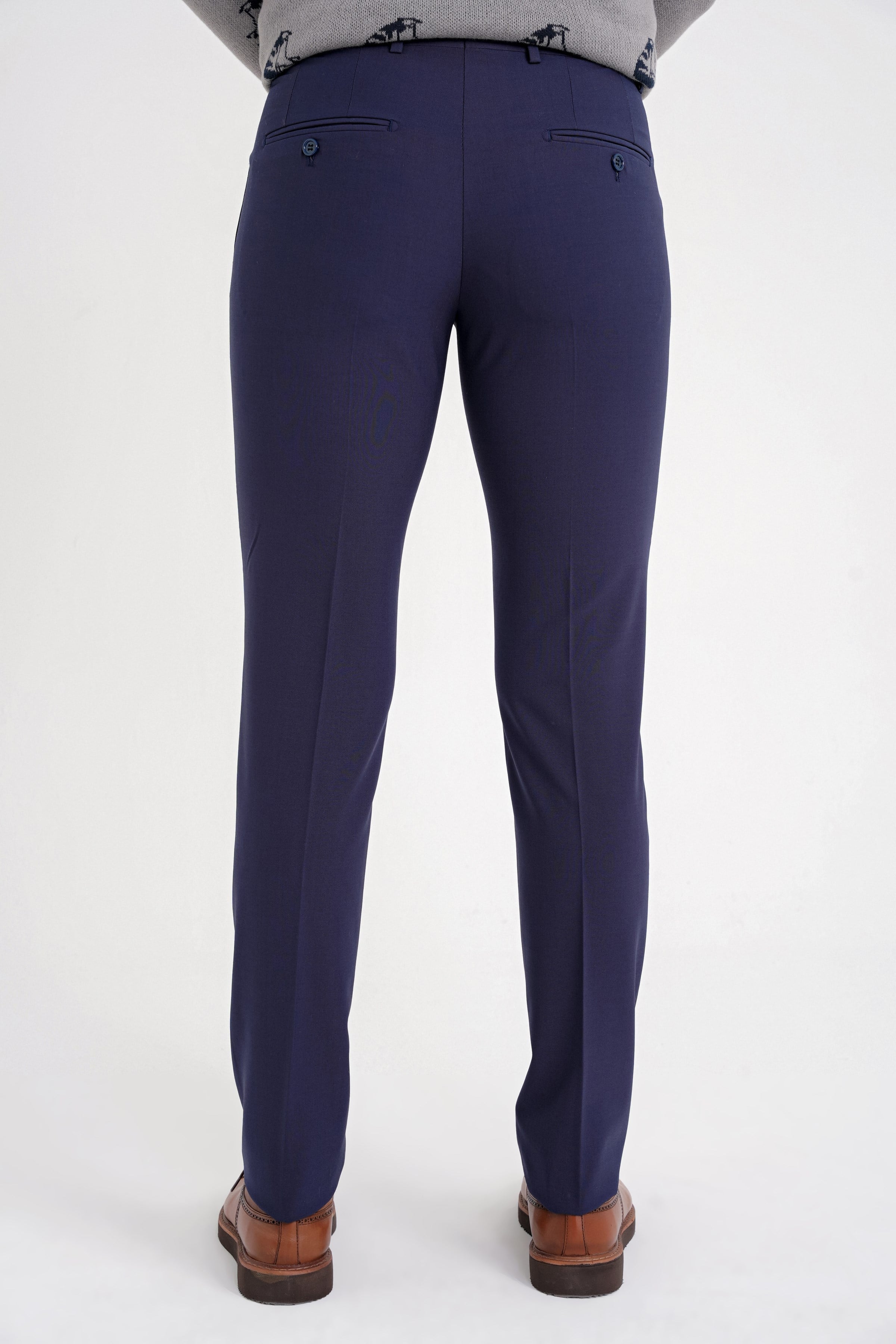 Slim Fit Pilesiz Yan Cepli Esnek Yün Lacivert Kumaş Pantolon P 1091