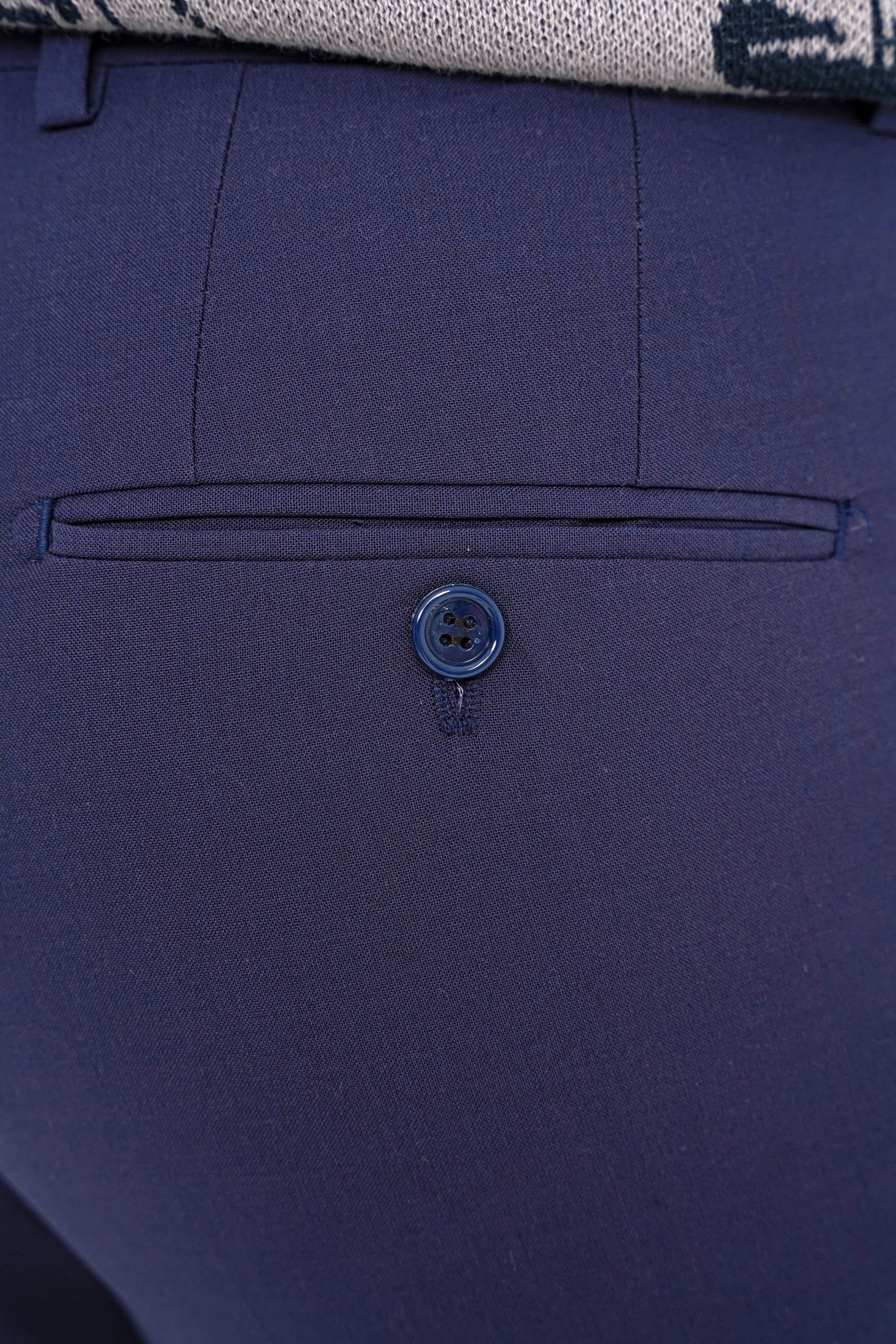 Slim Fit Pilesiz Yan Cepli Esnek Yün Lacivert Kumaş Pantolon P 1091