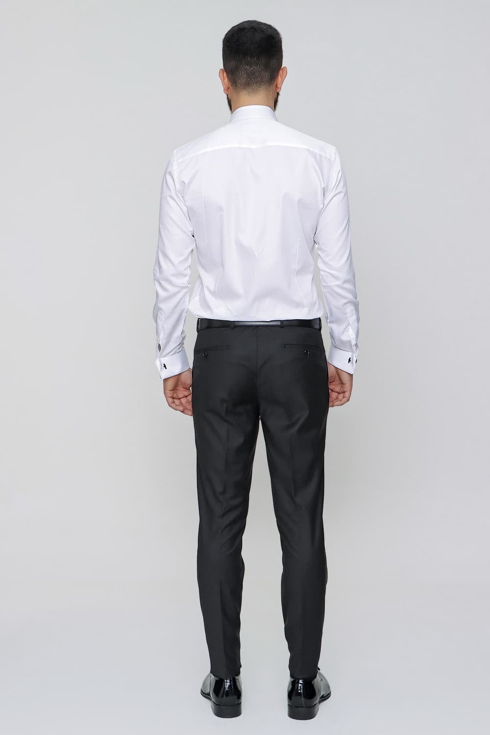 Slim Fit Pilesiz Yan Cepli Esnek Yün Siyah Kumaş Pantolon P 1091