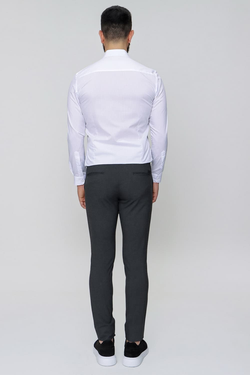Slim Fit Pilesiz Yan Cepli Esnek Yünlü Antrasit Pantolon P 1074