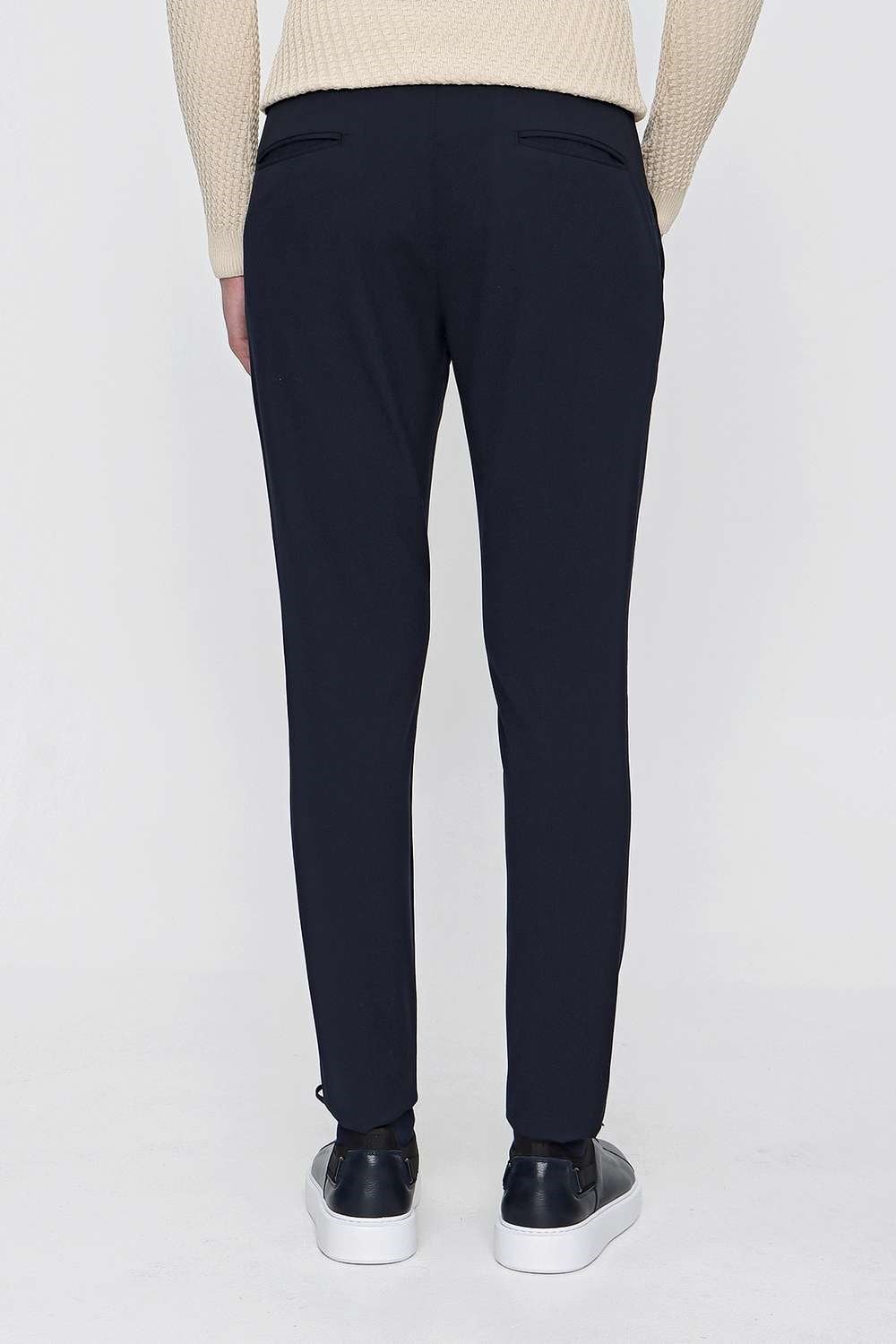Slim Fit Pilesiz Yan Cepli Esnek Yünlü Lacivert Chino Pantolon P 1102