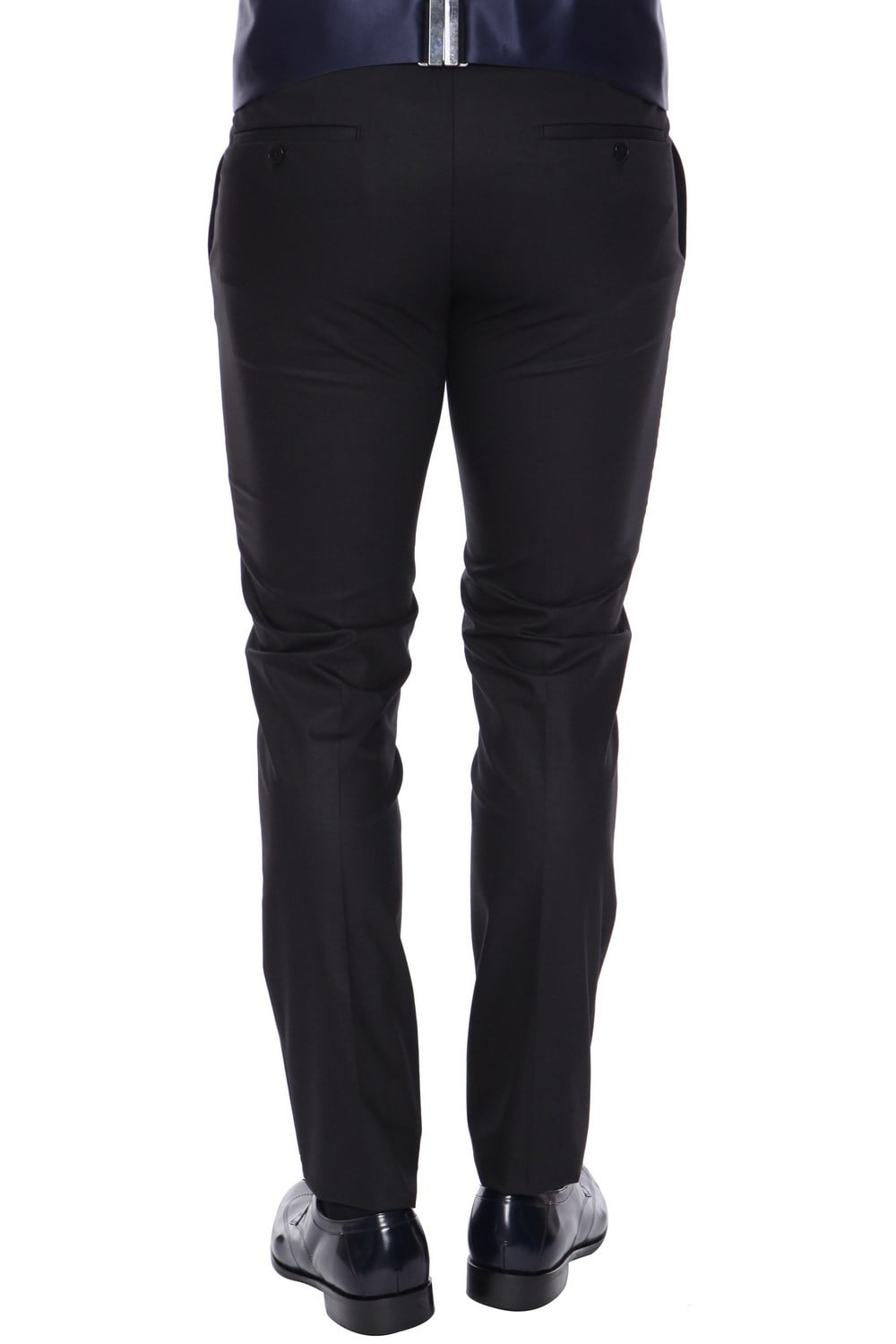 Slim Fit Pilesiz Yan Cepli Esnek Yünlü Siyah Kumaş Pantolon P 1015