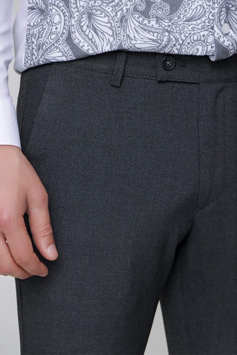 Slim Fit Pilesiz Yan Cepli Esnek Yünlü Antrasit Pantolon P 1074