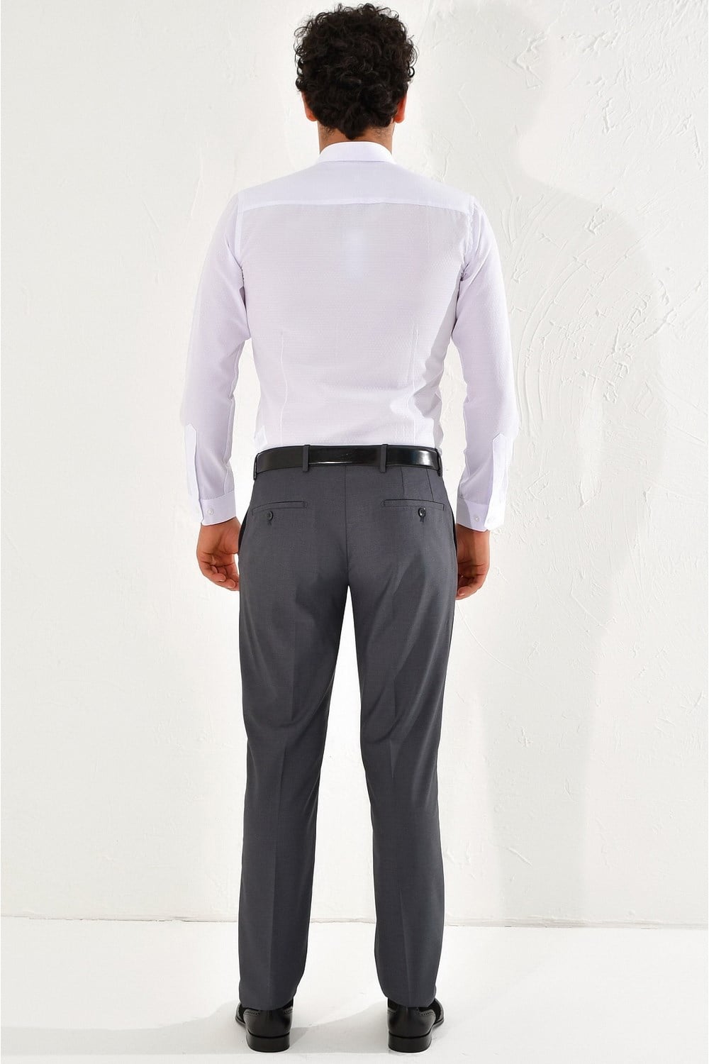 Slim Fit Pilesiz Yan Cepli Esnek Yünlü Antrasit Kumaş Pantolon P 1061